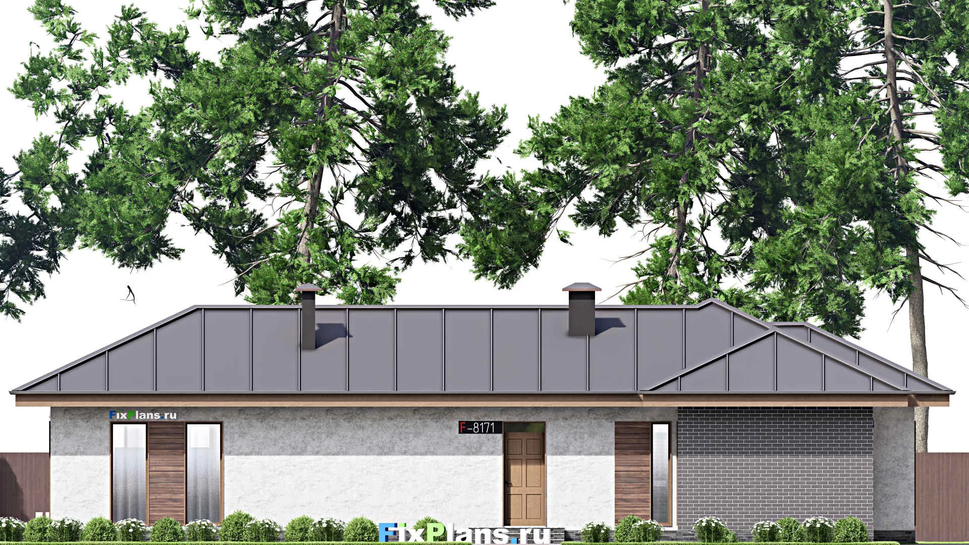 F-8171 - План одноэтажного дома 13 на 22, площадью 170 м² с террасой, бассейном и 3 спальнями