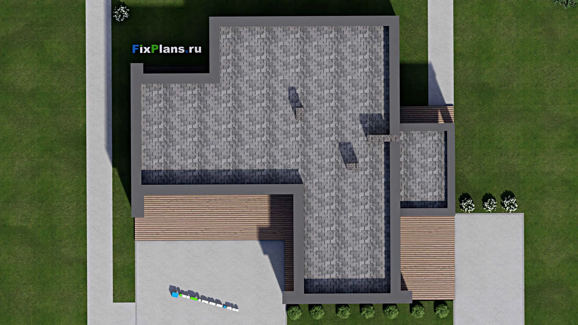 F-3536 - План одноэтажного дома 17 на 17, площадью 210 м² с террасой и 3 спальнями