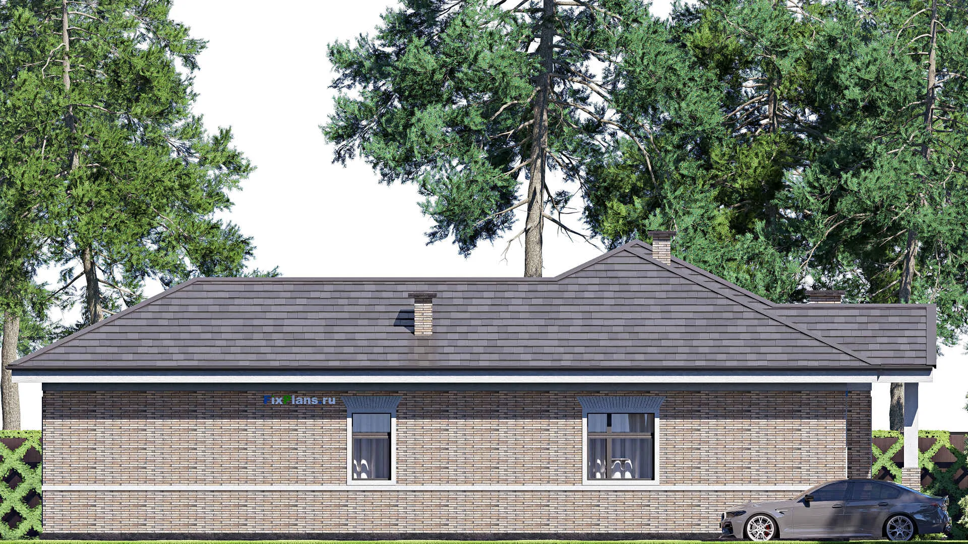 F-19619 - План одноэтажного дома 17 на 19, площадью 200 м² с террасой и 3 спальнями