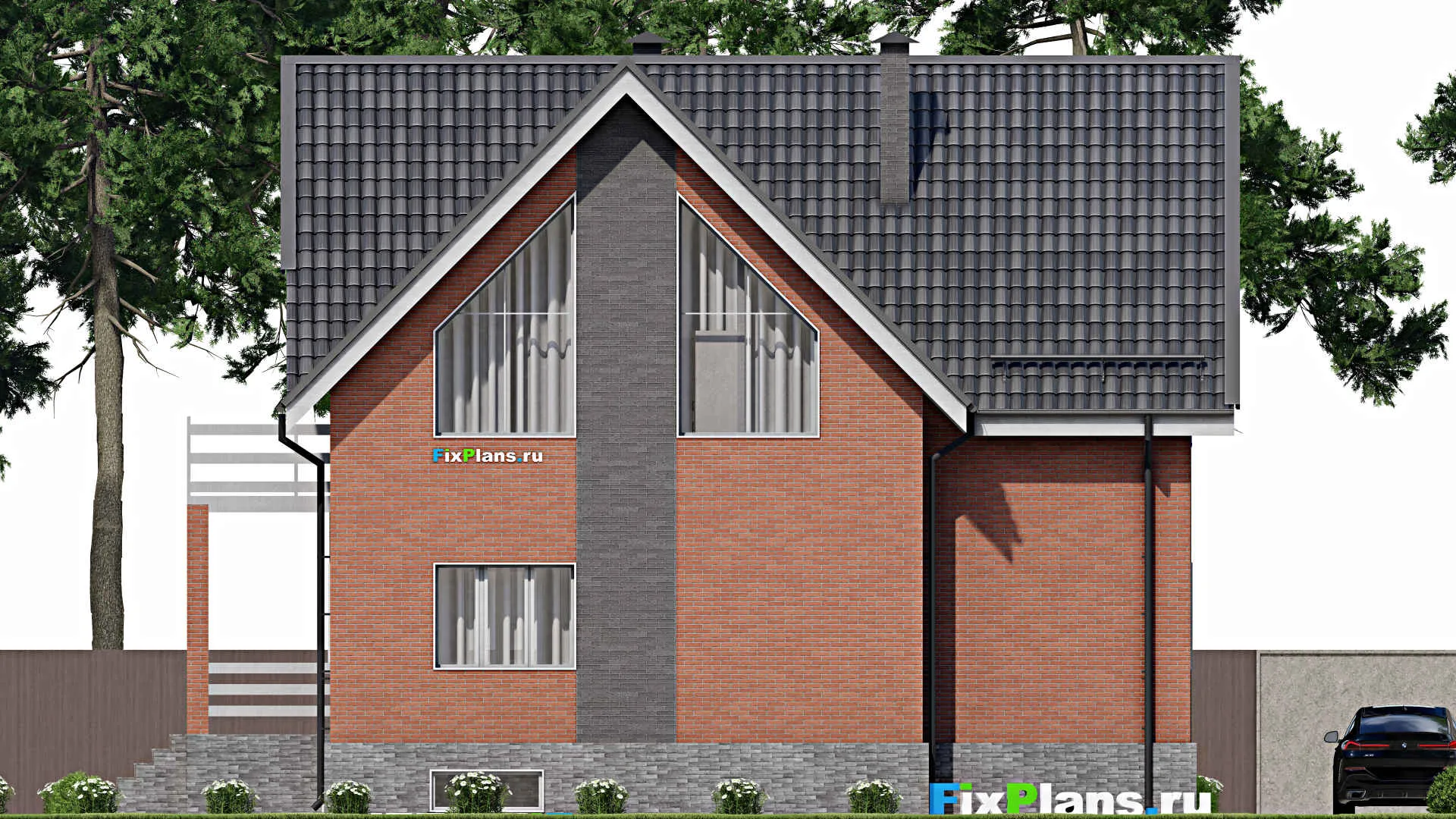 F-5840 - Планы дома с мансардой 11 на 13, площадью 270 м² с террасой, балконом, цокольным этажом и 6 спальнями