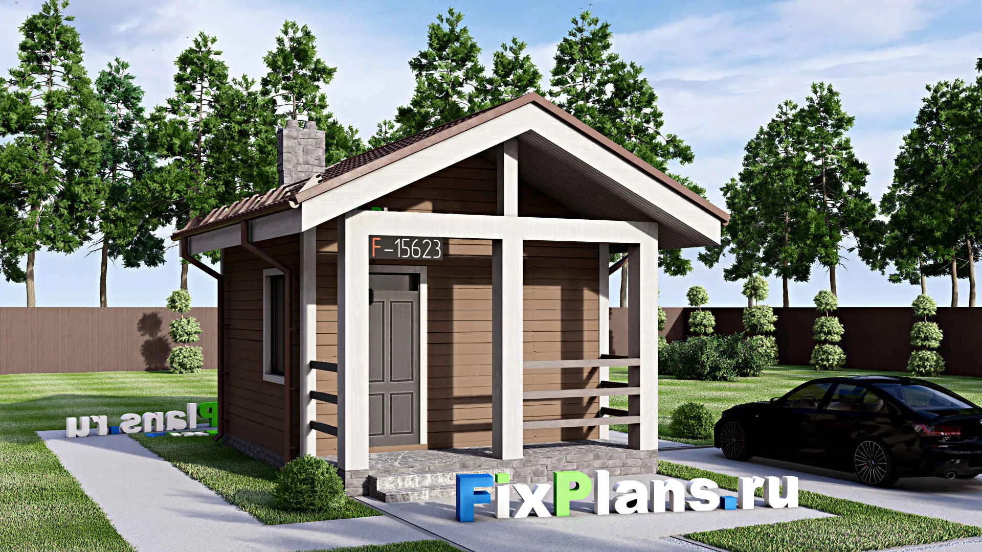 F-15623 - Проект бани 5 на 7, площадью 30 м² с комнатой отдыха и терассой