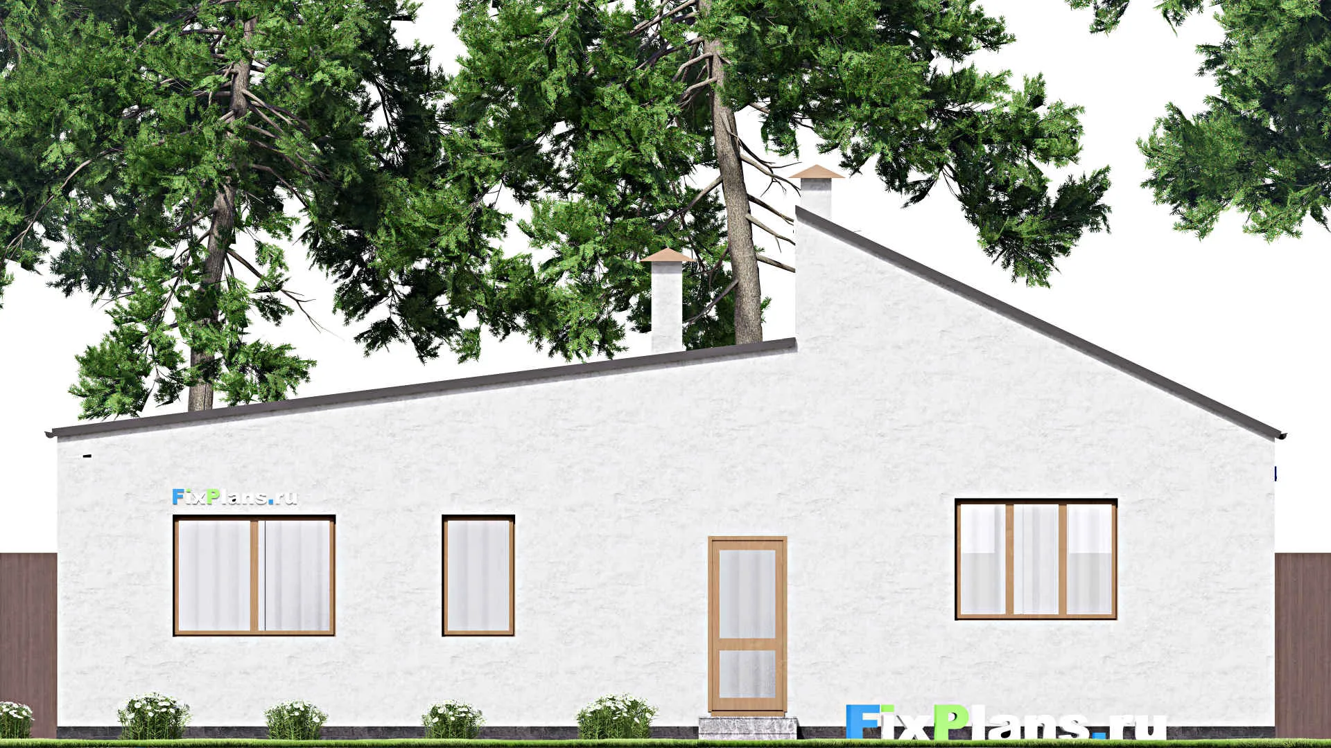 F-14444 - План одноэтажного дома 11 на 15, площадью 120 м² с террасой и 2 спальнями