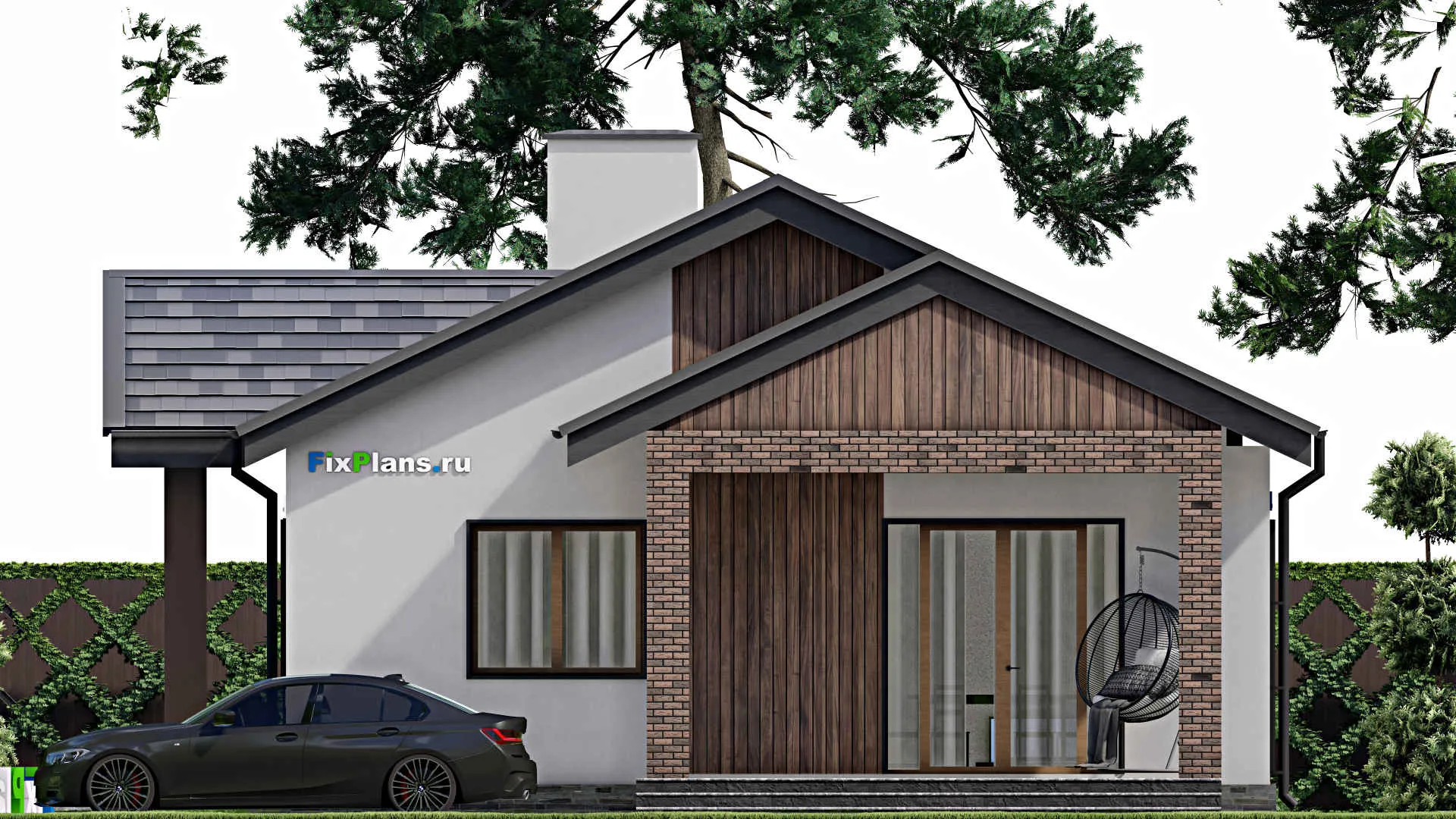 F-8837 - План одноэтажного дома 11 на 19, площадью 140 м² с террасой и 4 спальнями