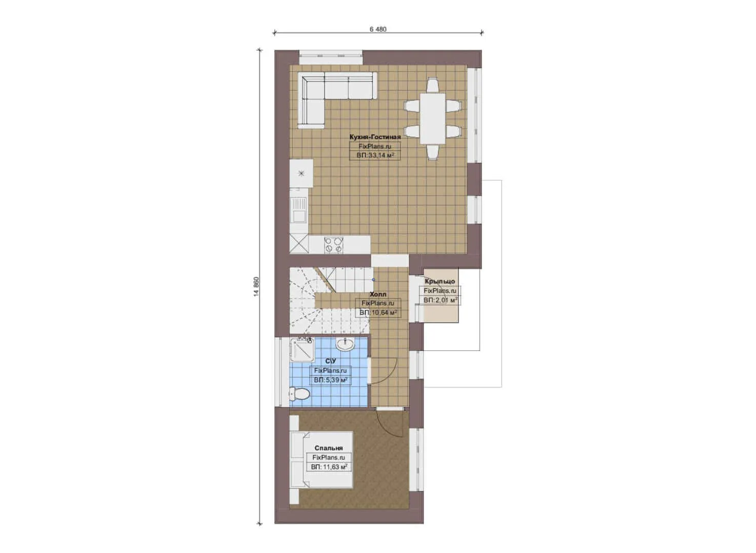 F-18449 - Планы двухэтажного дома 7 на 15, площадью 130 м² с балконом и 4 спальнями