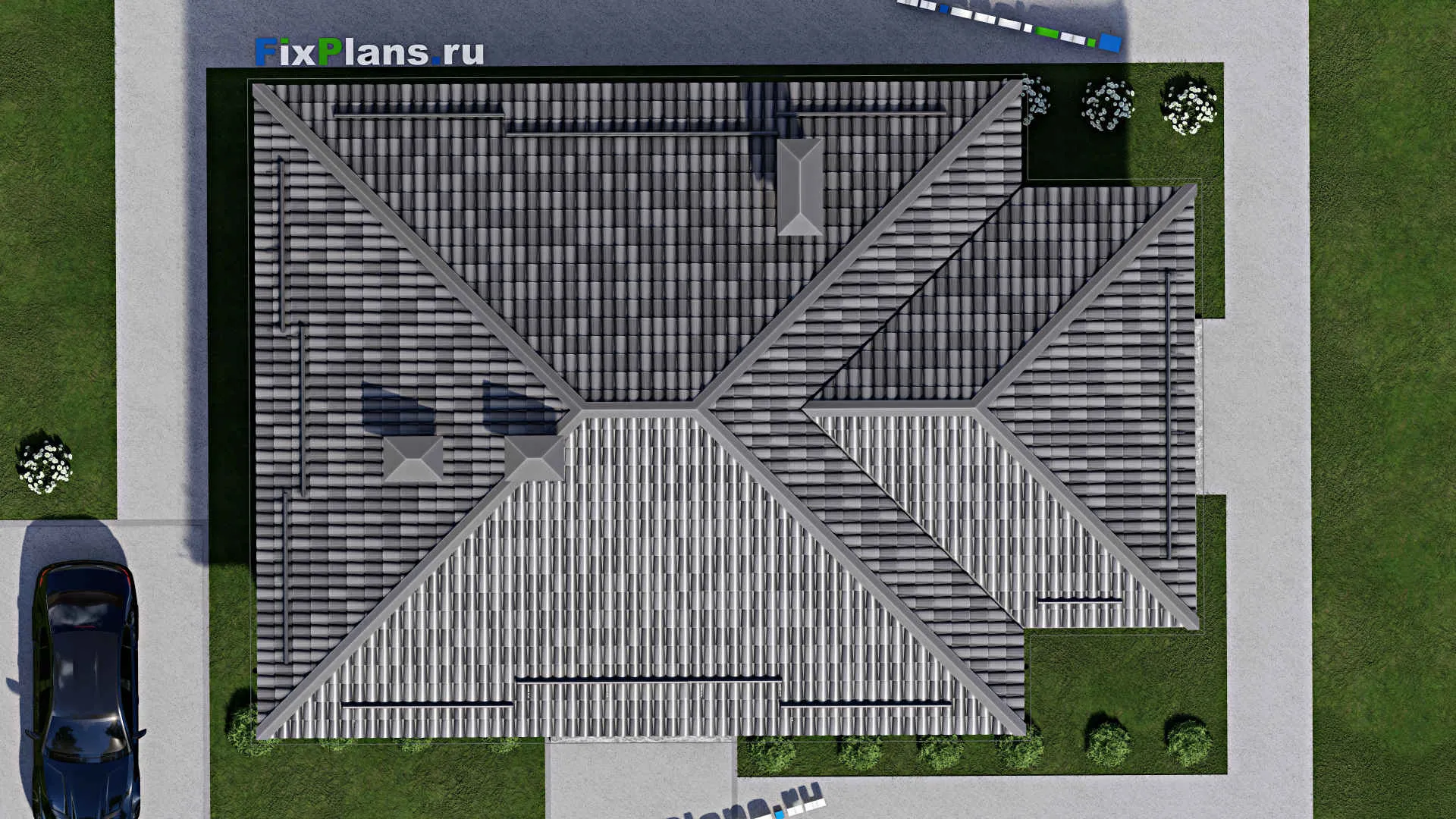 F-5777 - Проект одноэтажного дома 10 на 12, площадью 120 м² с террасой и 3 спальнями