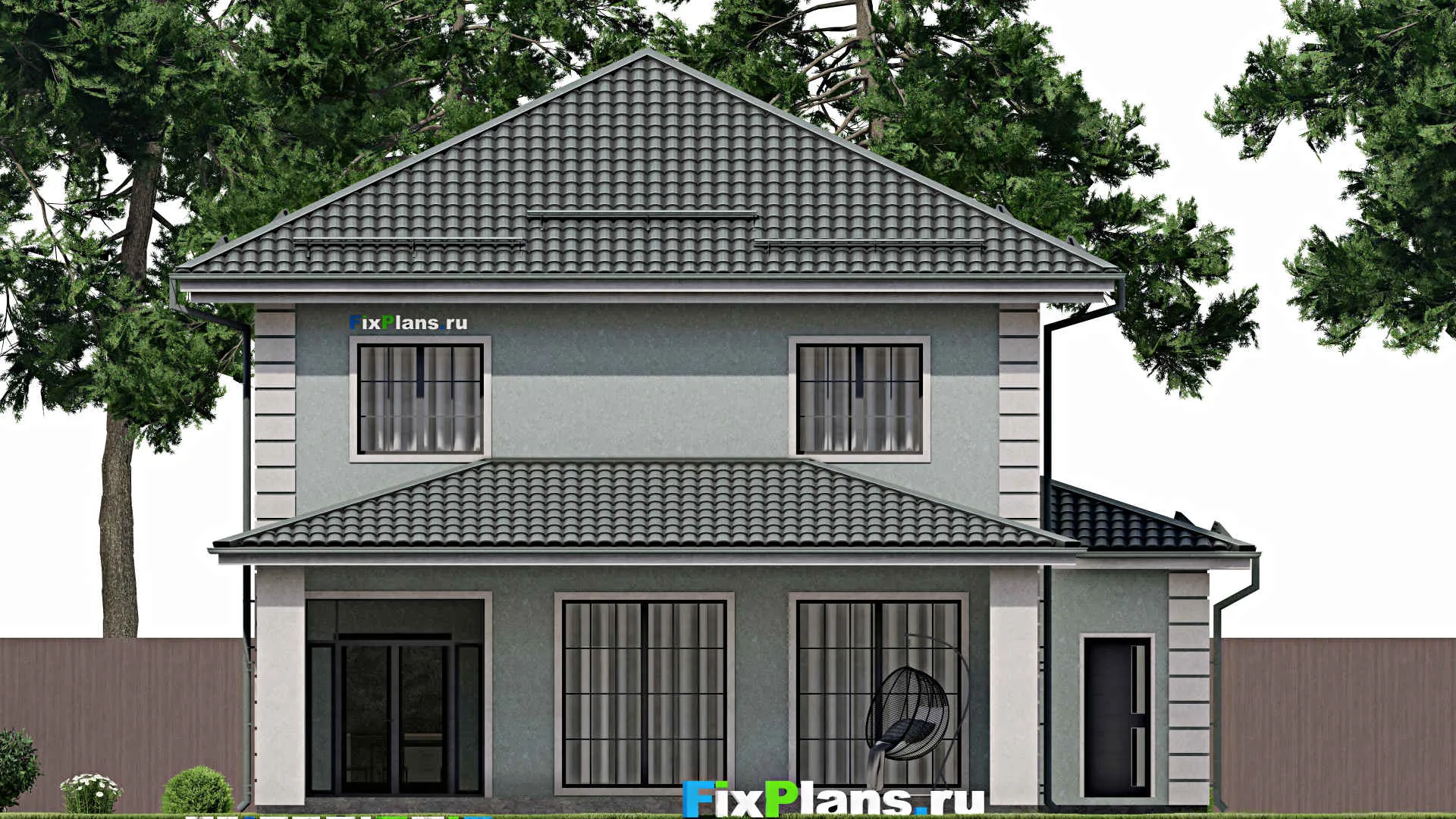 F-2258 - Планы двухэтажного дома 13 на 20, площадью 240 м² с террасой, гаражом на 2 машины и 3 спальнями