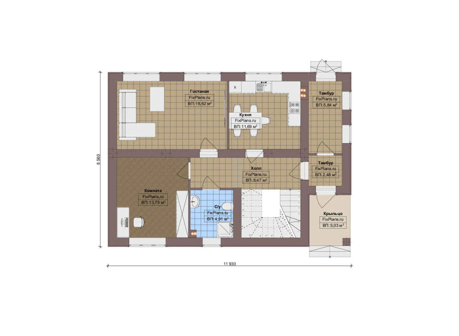 F-14795 - Планы двухэтажного дома 9 на 12, площадью 130 м² с 3 спальнями