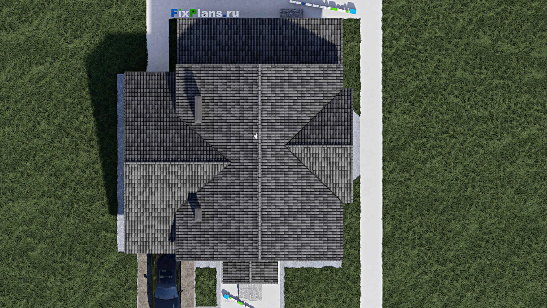 F-1385 - Планы дома с мансардой 12 на 15, площадью 330 м² с террасой, балконом, цокольным этажом, гаражом на 1 машину, спортзалом и 4 спальнями