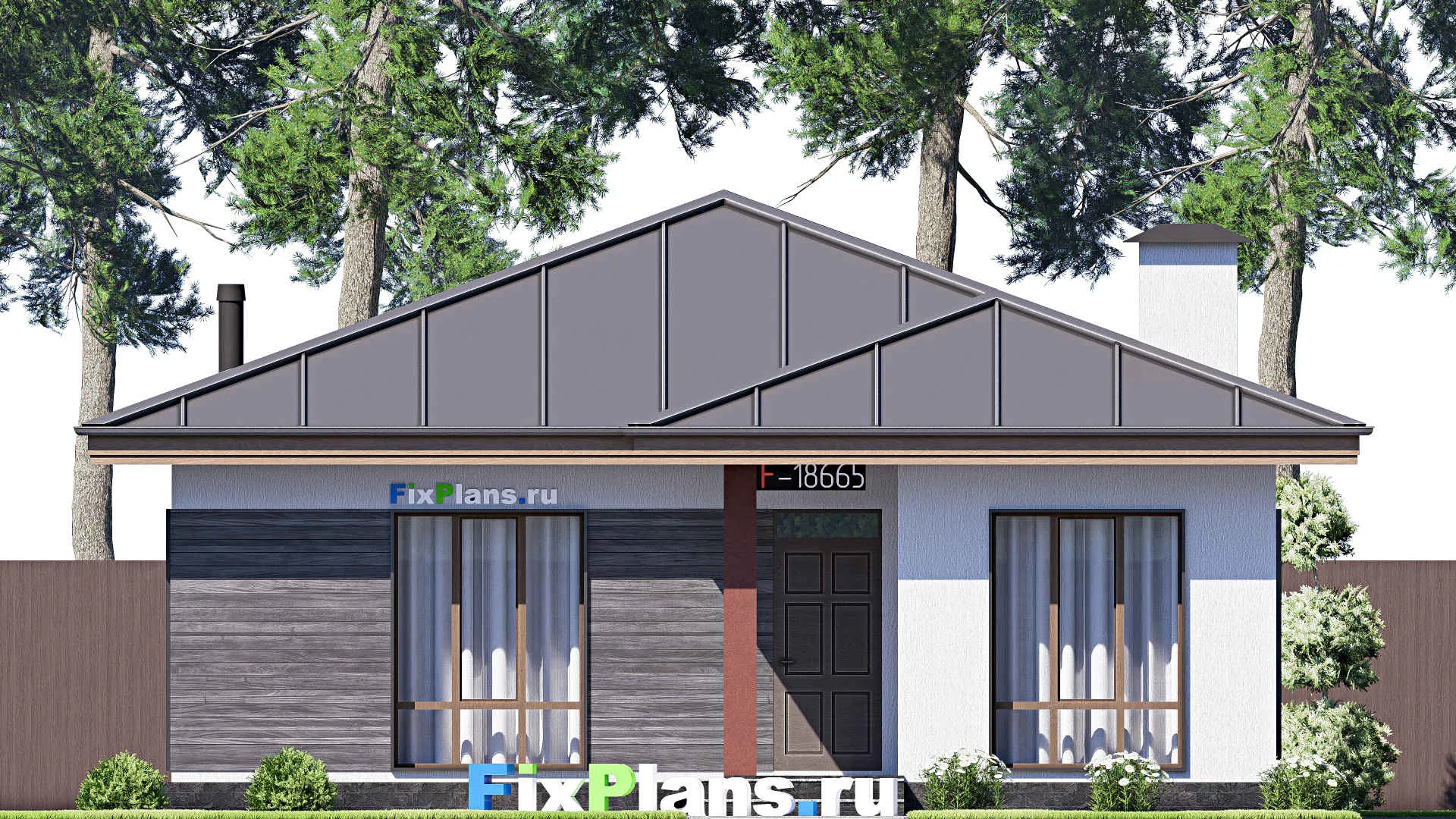 F-18665 - Проект одноэтажного дома 11 на 16, площадью 110 м² с террасой и 2 спальнями