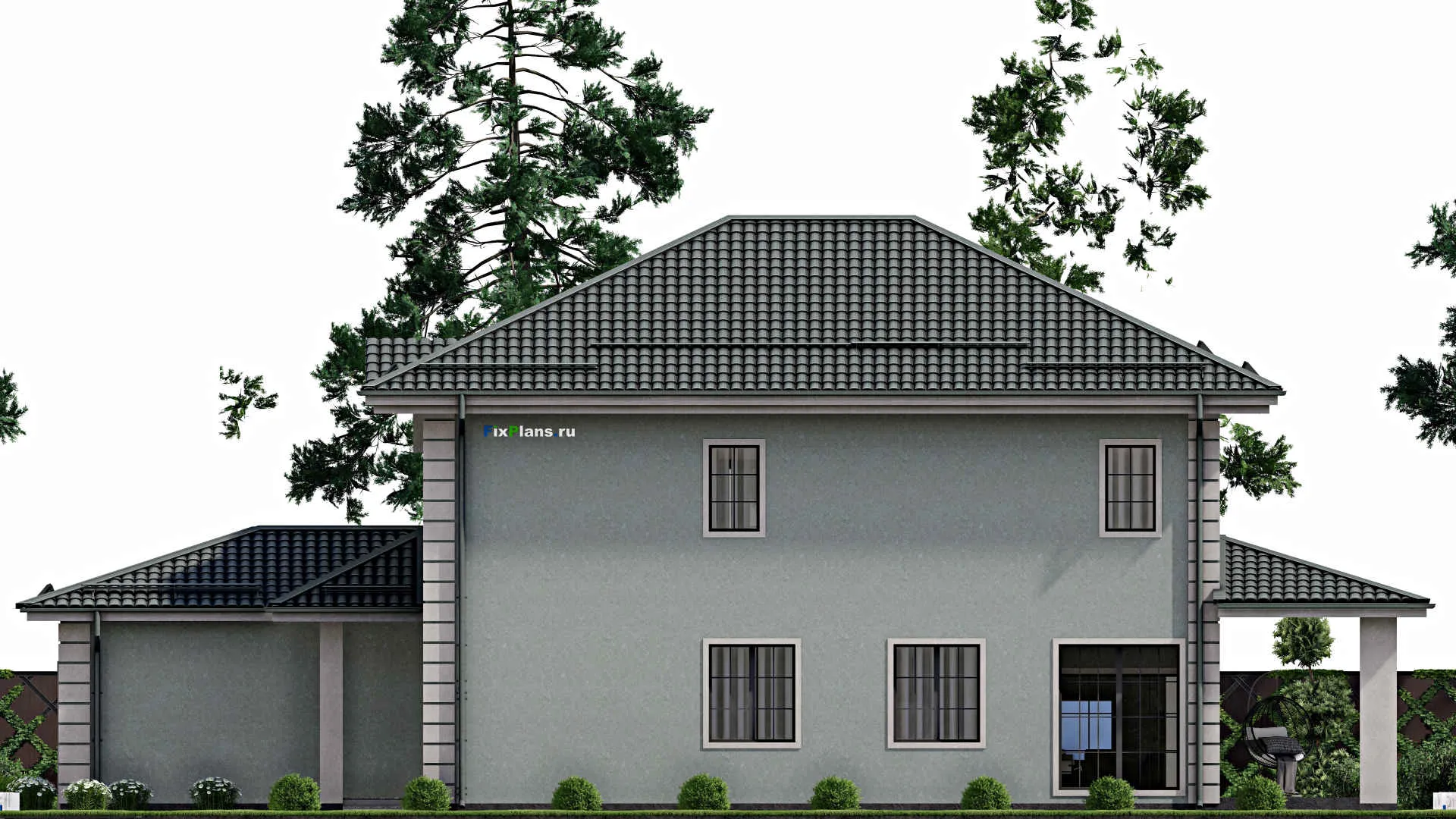 F-2258 - Планы двухэтажного дома 13 на 20, площадью 240 м² с террасой, гаражом на 2 машины и 3 спальнями