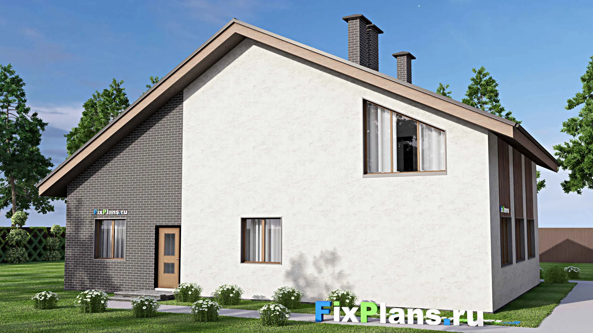 F-13040 - Планы дома с мансардой 14 на 16, площадью 220 м² с гаражом на 1 машину и 4 спальнями