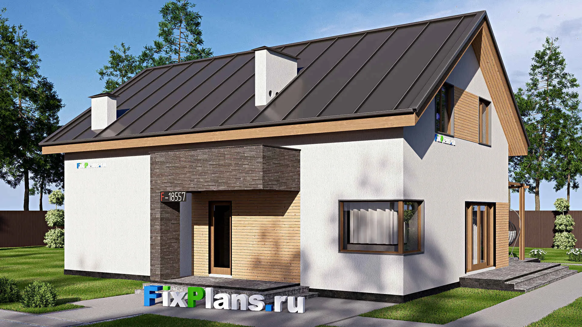 F-18557 - Проект дома с мансардой 15 на 16, площадью 240 м² с террасой и 5 спальнями