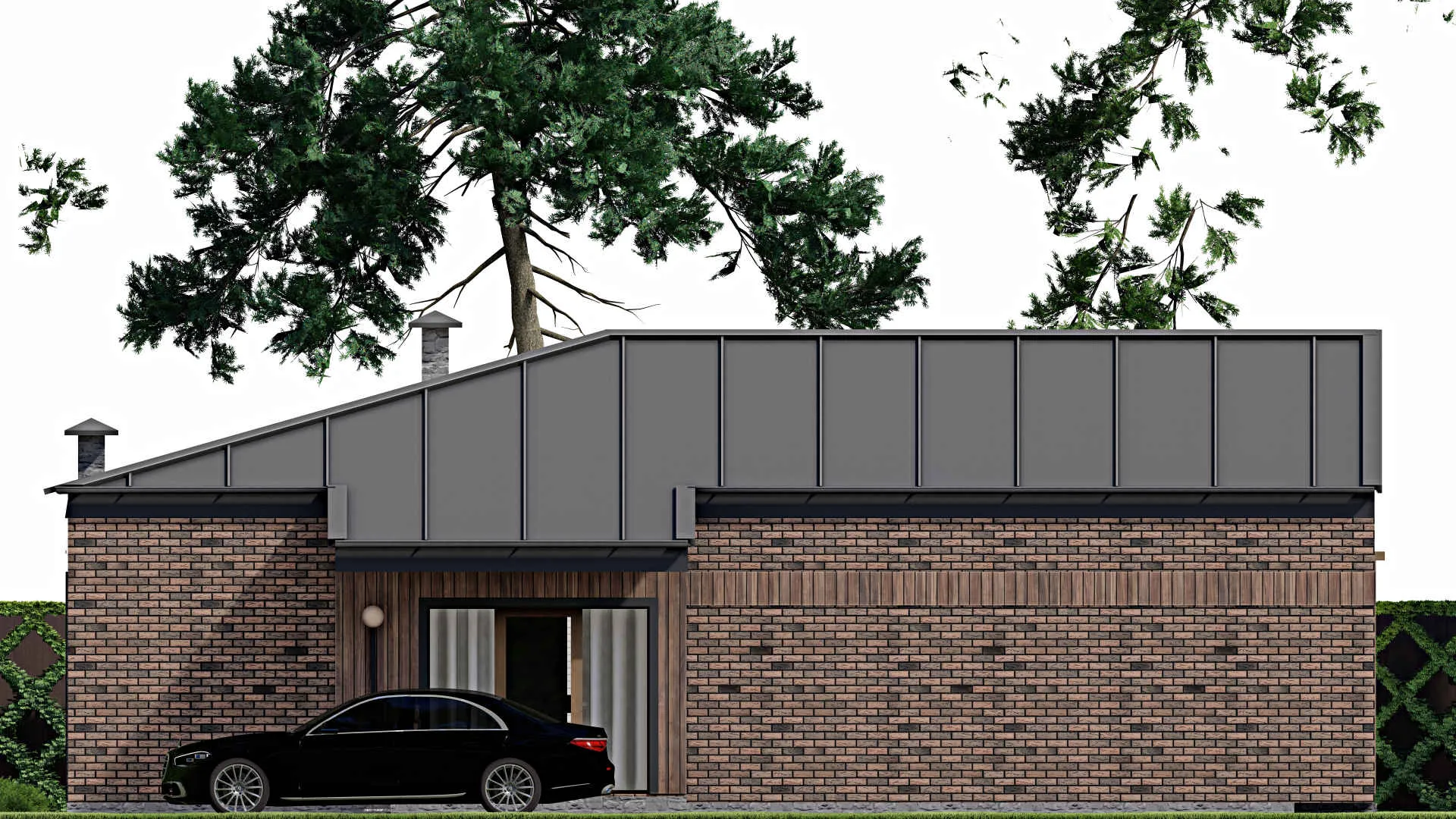 F-10259 - Проект одноэтажного дома 14 на 15, площадью 150 м² с террасой и 3 спальнями