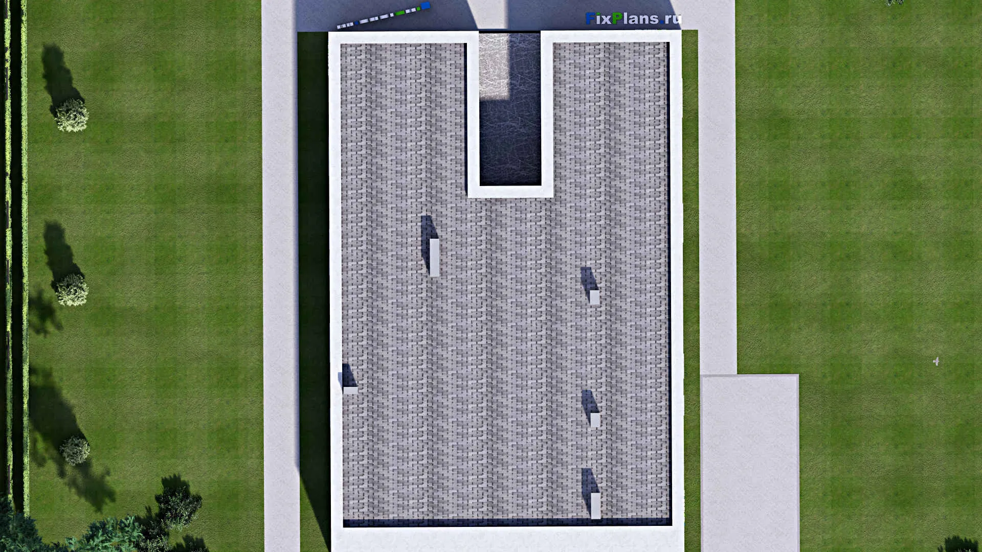 F-13085 - План одноэтажного дома 15 на 23, площадью 260 м² с террасой и 4 спальнями