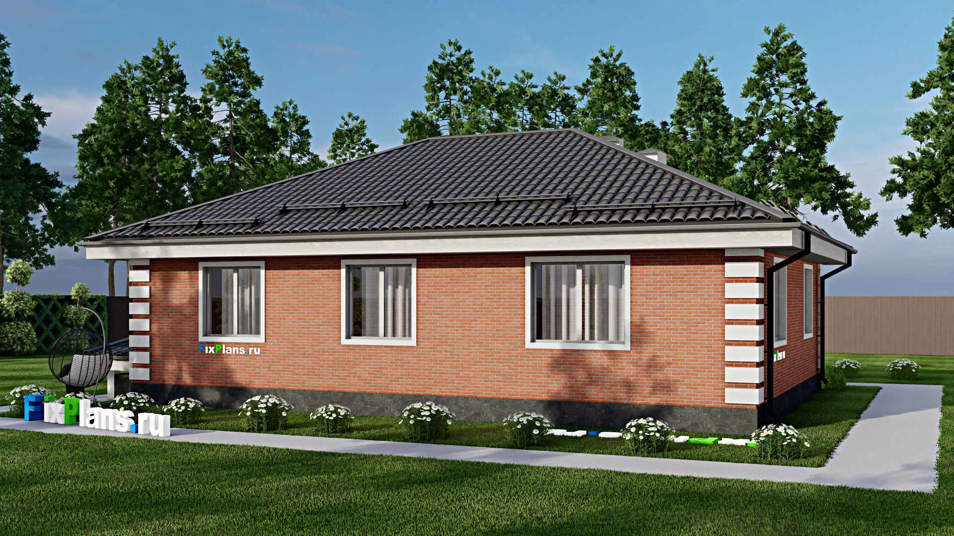 F-3770 - Проект одноэтажного дома 10 на 14, площадью 160 м² с цокольным этажом и 3 спальнями