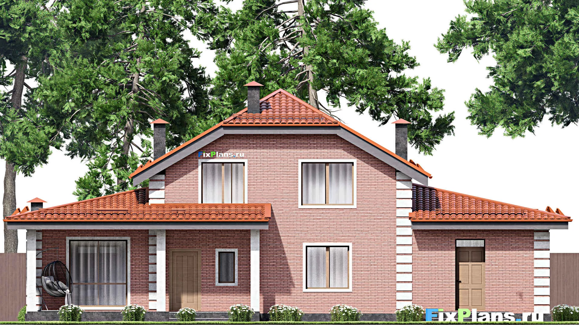 F-8738 - Проект дома с мансардой 15 на 18, площадью 480 м² с террасой и 9 спальнями