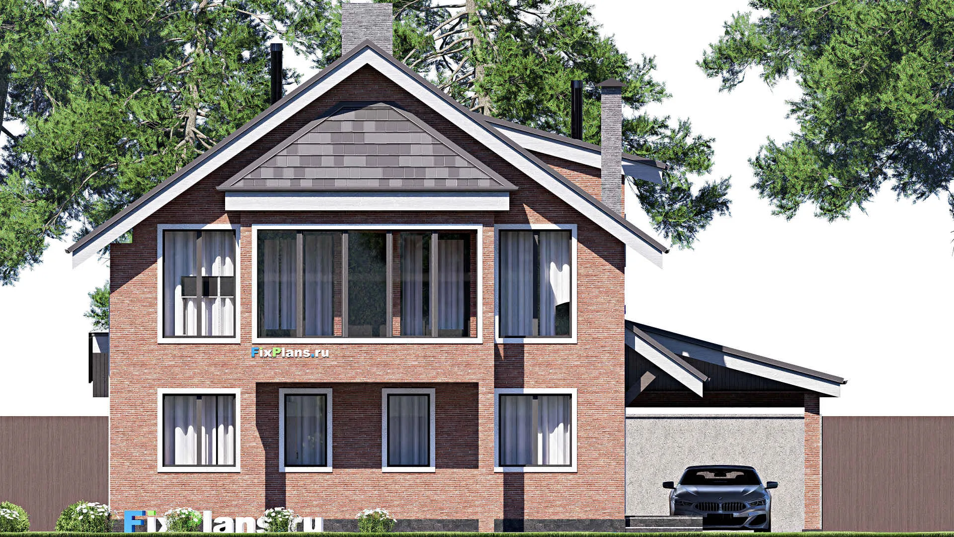 F-18530 - Проект дома с мансардой 14 на 17, площадью 240 м² с террасой, балконом и 3 спальнями