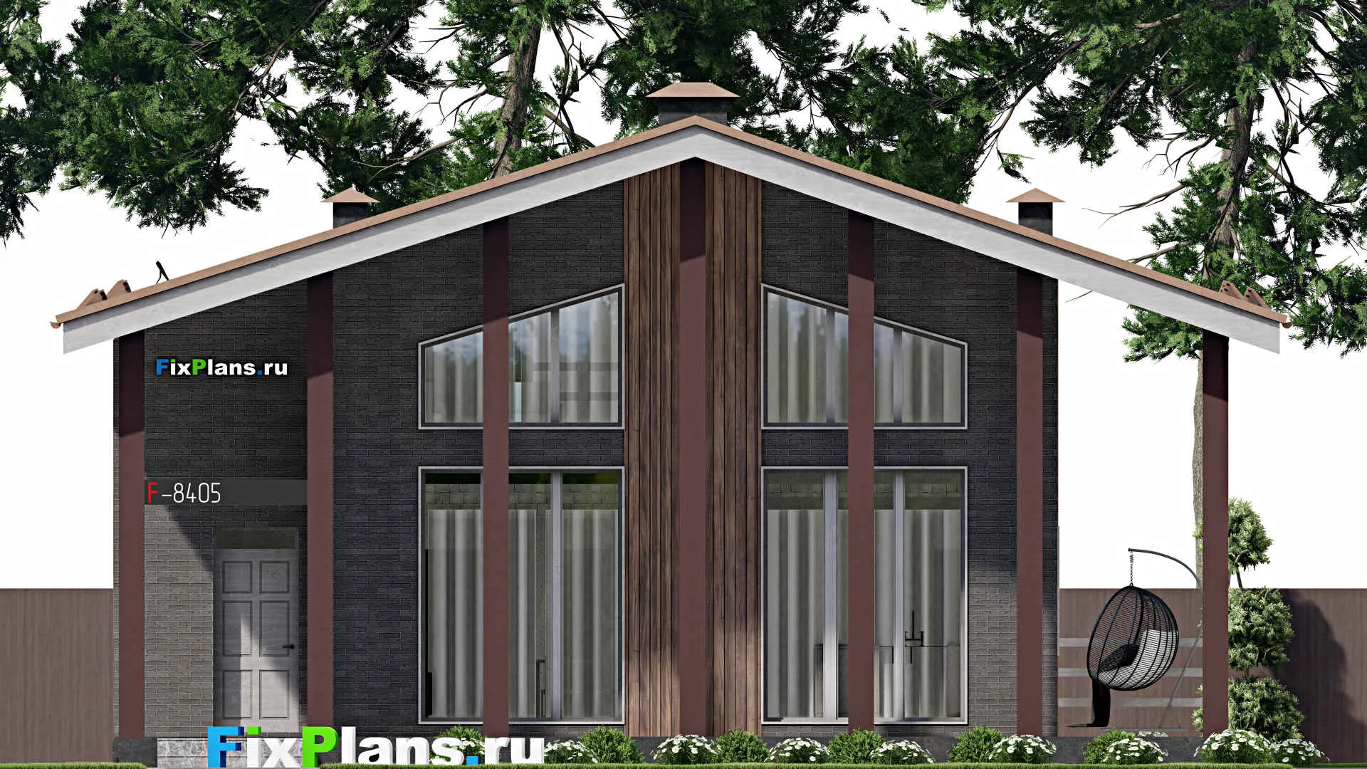 F-8405 - Проект дома с мансардой 13 на 13, площадью 190 м² с террасой, балконом, баней и 2 спальнями