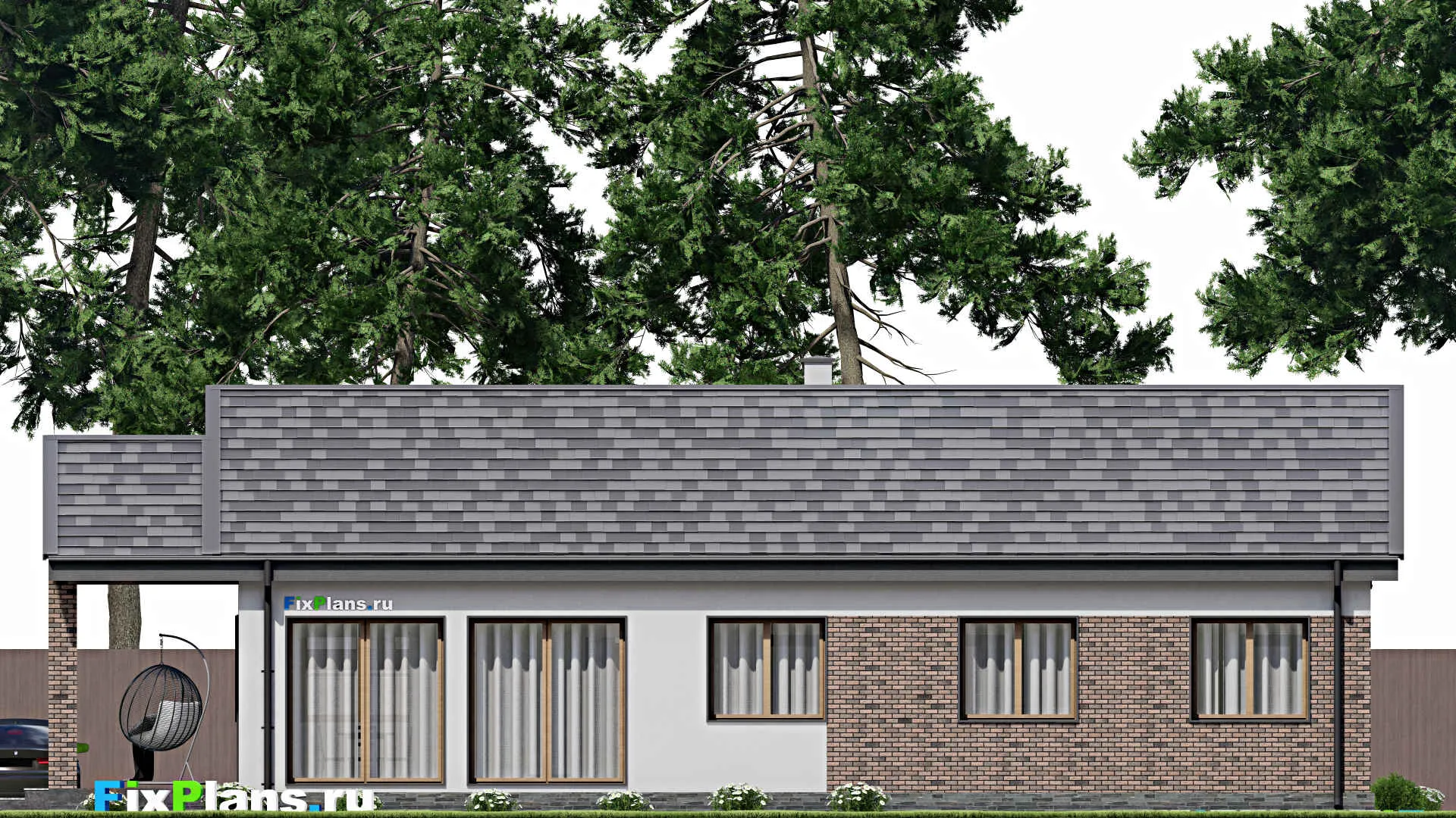 F-8837 - План одноэтажного дома 11 на 19, площадью 140 м² с террасой и 4 спальнями