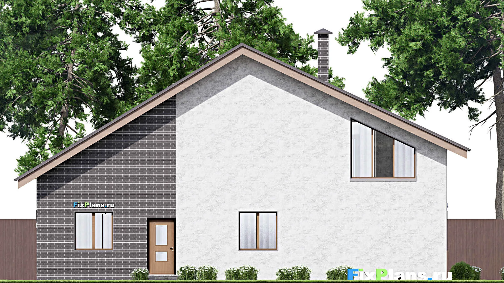 F-13040 - Планы дома с мансардой 14 на 16, площадью 220 м² с гаражом на 1 машину и 4 спальнями