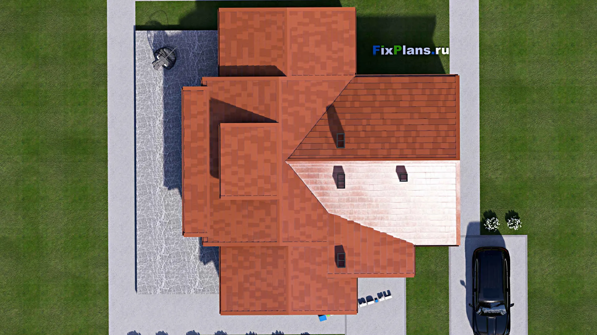 F-16676 - План одноэтажного дома 16 на 17, площадью 180 м² с террасой и 2 спальнями