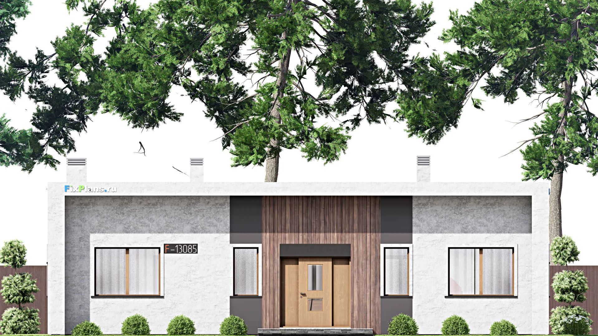 F-13085 - План одноэтажного дома 15 на 23, площадью 260 м² с террасой и 4 спальнями