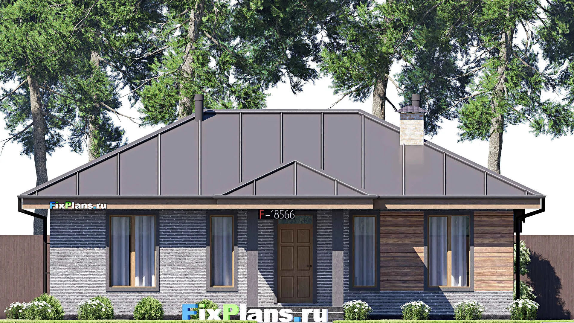 F-18566 - План одноэтажного дома 13 на 13, площадью 100 м² с террасой и 3 спальнями