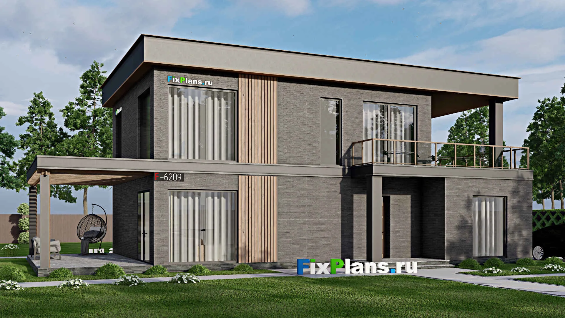 F-6209 - Проект двухэтажного дома 10 на 15, площадью 250 м² с террасой и 4 спальнями