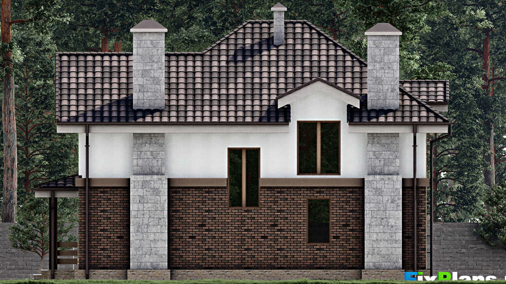 F-0557 - Планы дома с мансардой 12 на 13, площадью 210 м² с террасой, балконом и 3 спальнями