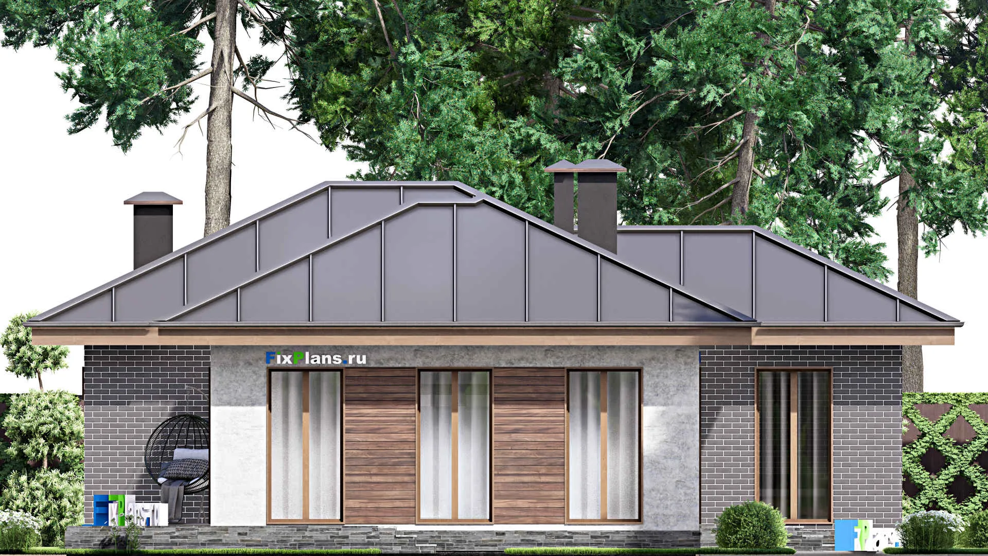 F-8171 - План одноэтажного дома 13 на 22, площадью 170 м² с террасой, бассейном и 3 спальнями