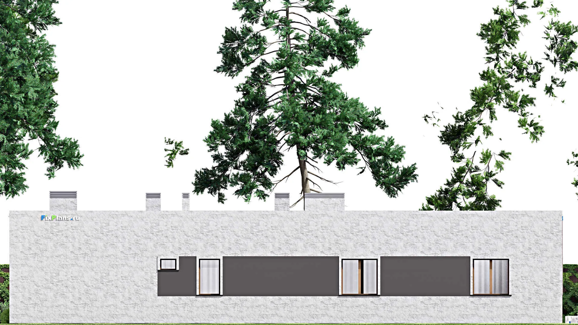 F-13085 - План одноэтажного дома 15 на 23, площадью 260 м² с террасой и 4 спальнями