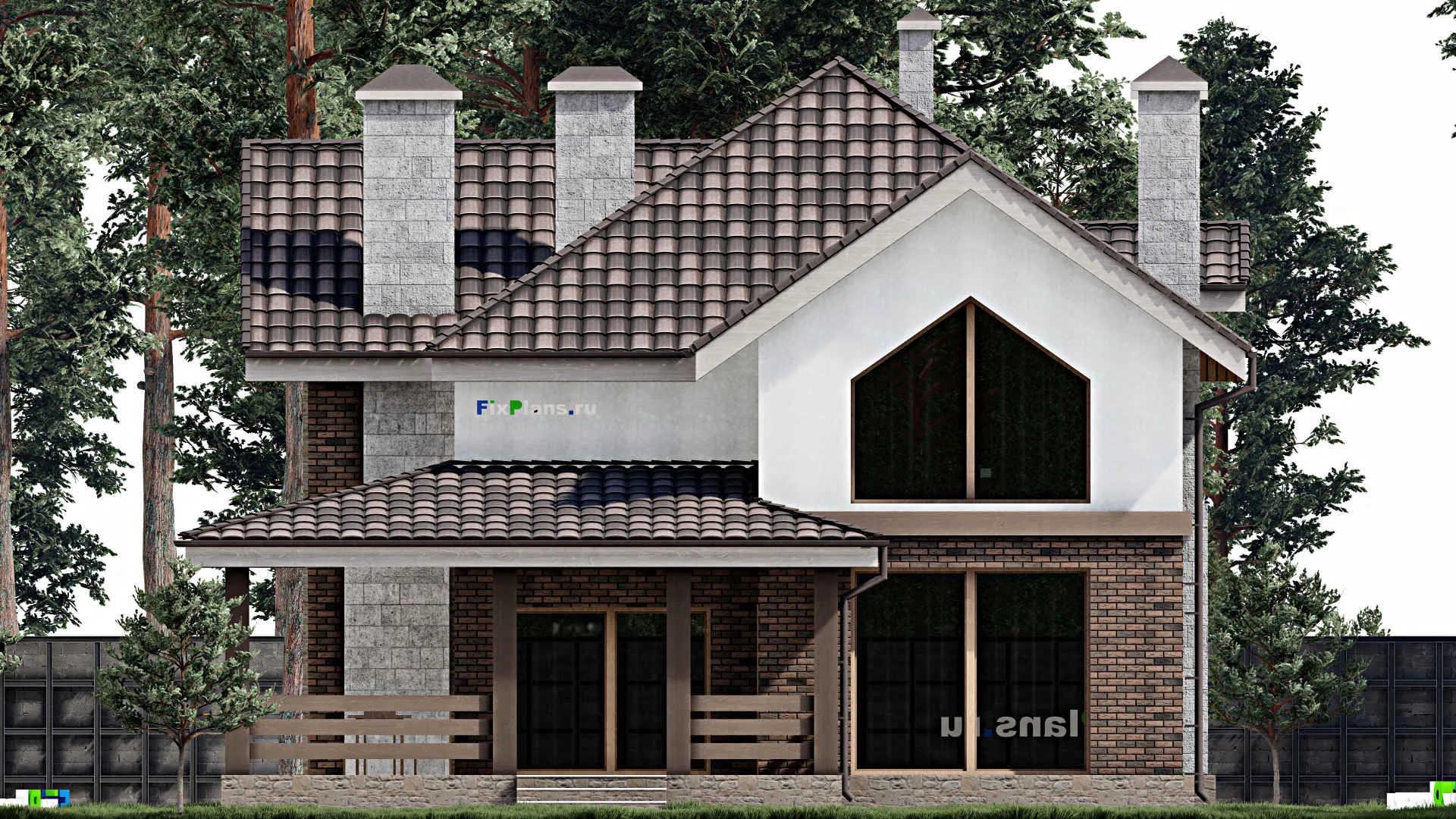 F-0557 - Планы дома с мансардой 12 на 13, площадью 210 м² с террасой, балконом и 3 спальнями