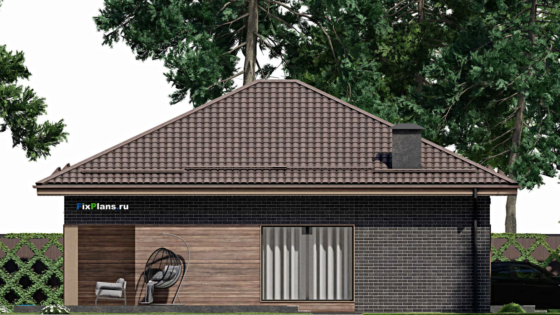 F-6353 - Проект одноэтажного дома 12 на 13, площадью 150 м² с террасой и 3 спальнями