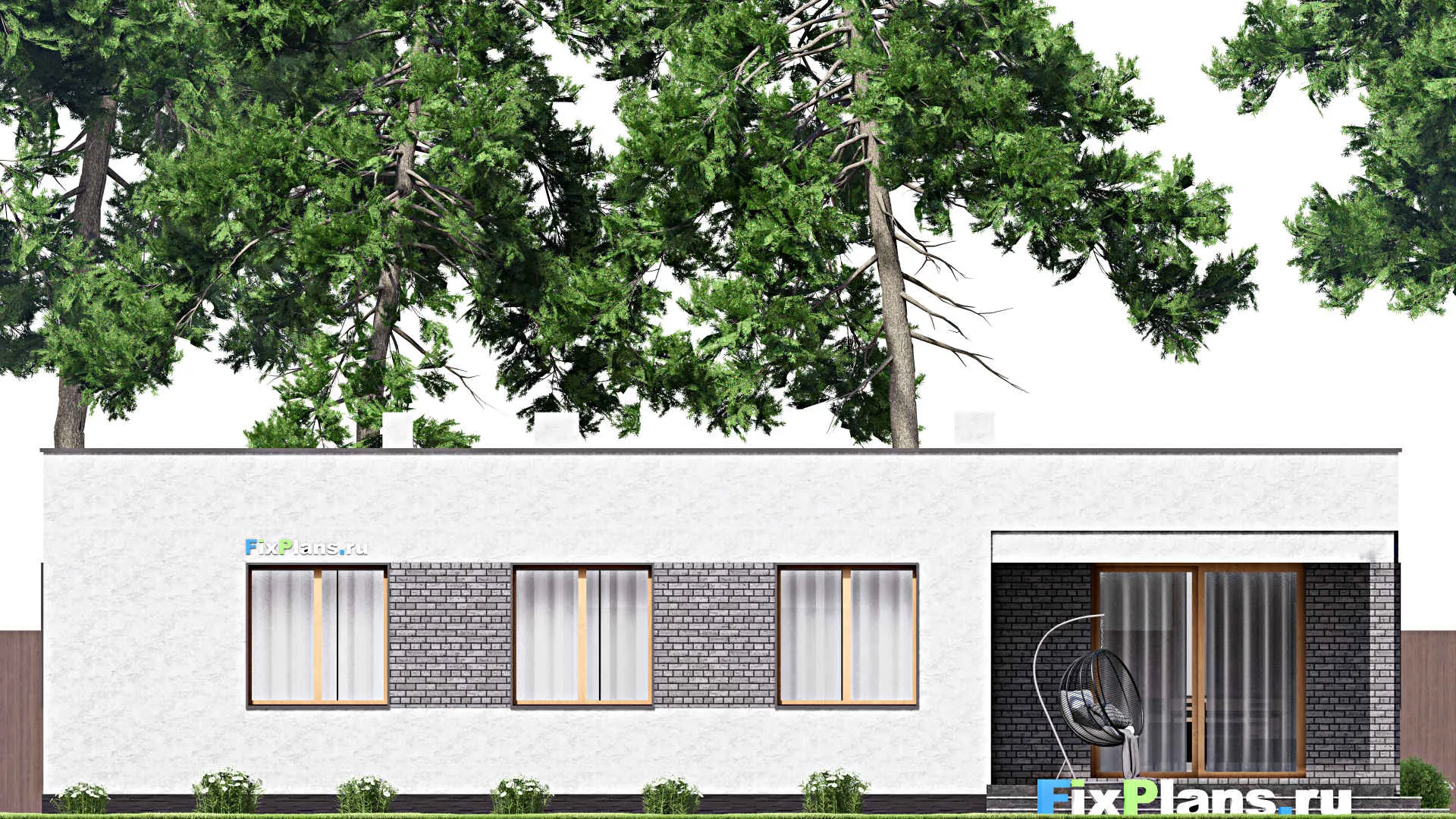 F-16082 - Проект одноэтажного дома 16 на 17, площадью 220 м² с террасой, гаражом на 1 машину и 4 спальнями