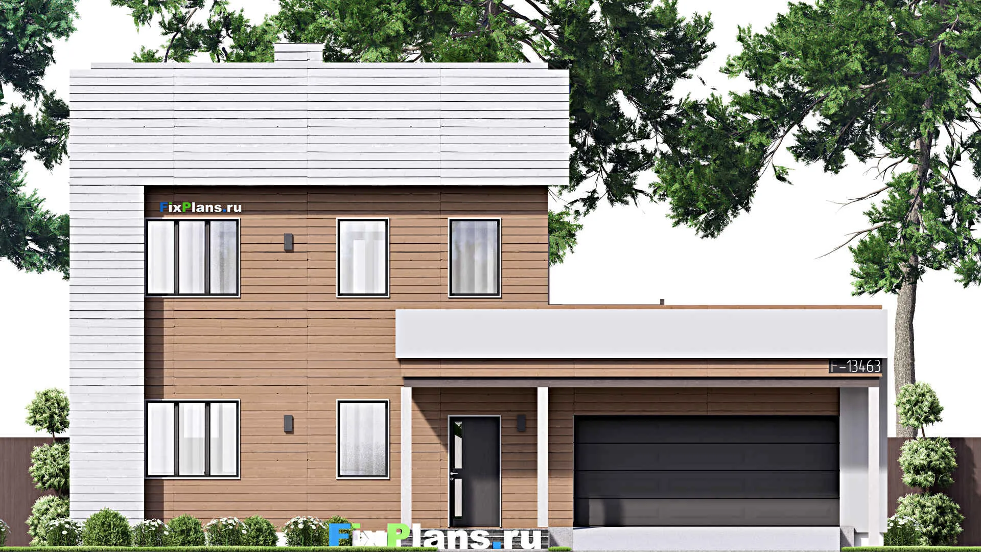 F-13463 - Проект двухэтажного дома 11 на 15, площадью 190 м² с балконом, гаражом на 2 машины и 3 спальнями