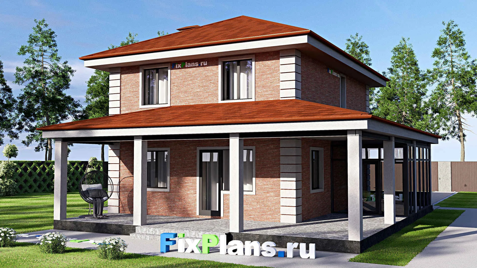 F-17927 - План одноэтажного дома 15 на 16, площадью 180 м² с террасой и 3 спальнями