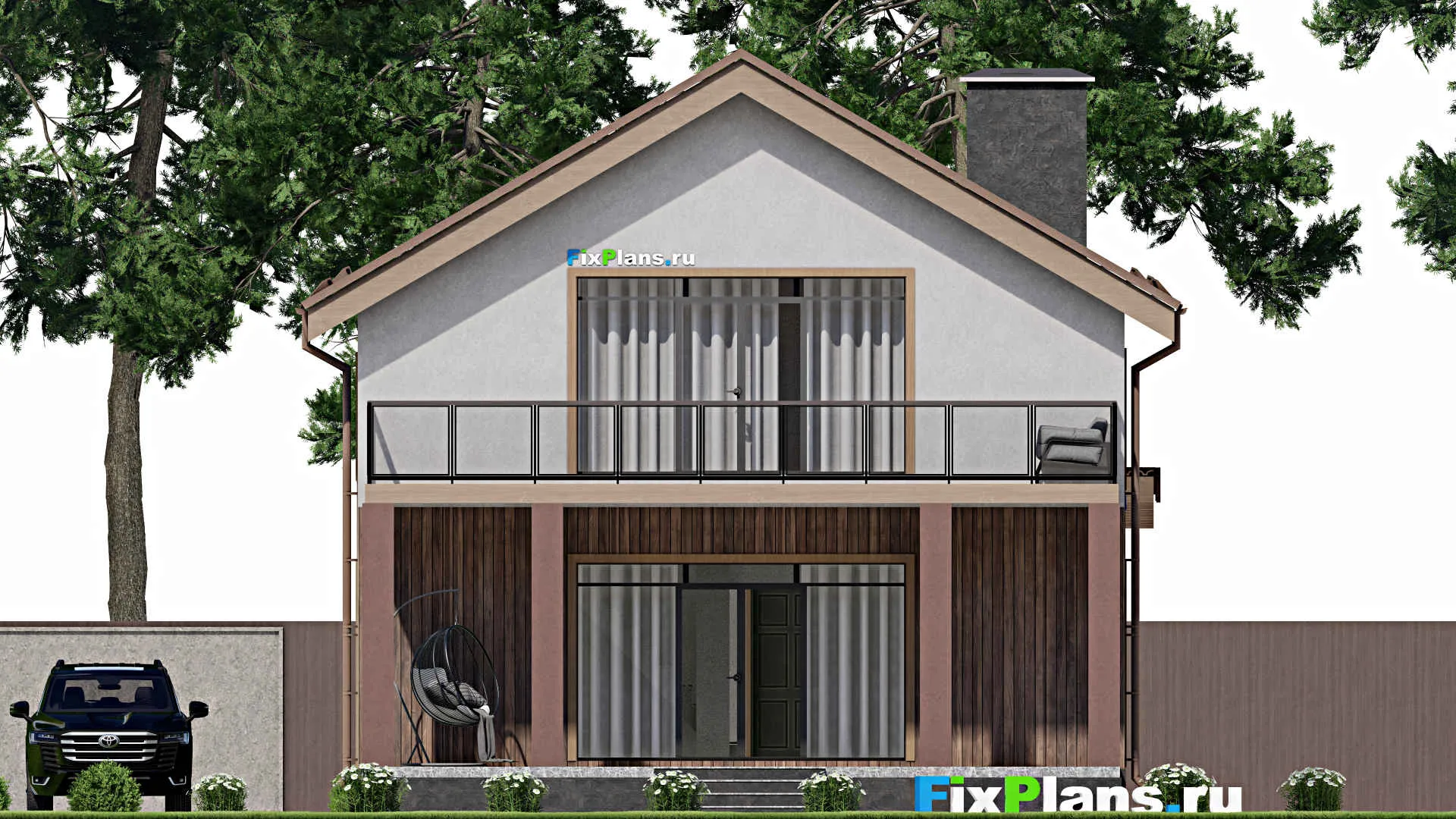 F-7667 - Планы дома с мансардой 10 на 14, площадью 180 м² с террасой, балконом и 4 спальнями