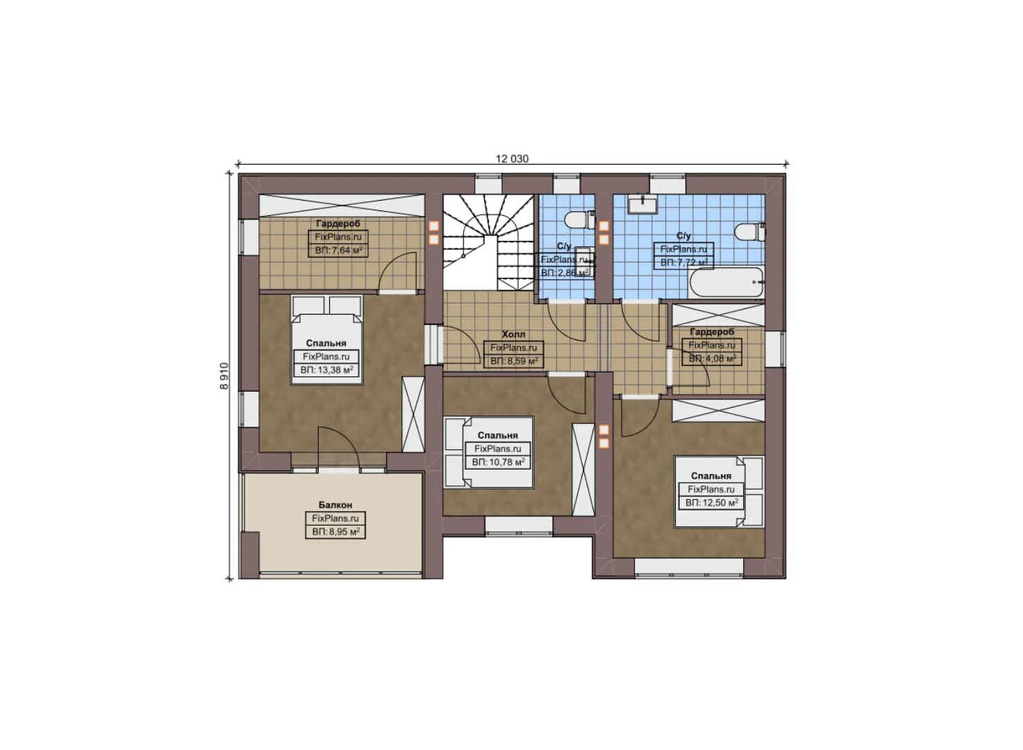 F-11132 - Планы двухэтажного дома 10 на 13, площадью 160 м² с балконом и 4 спальнями