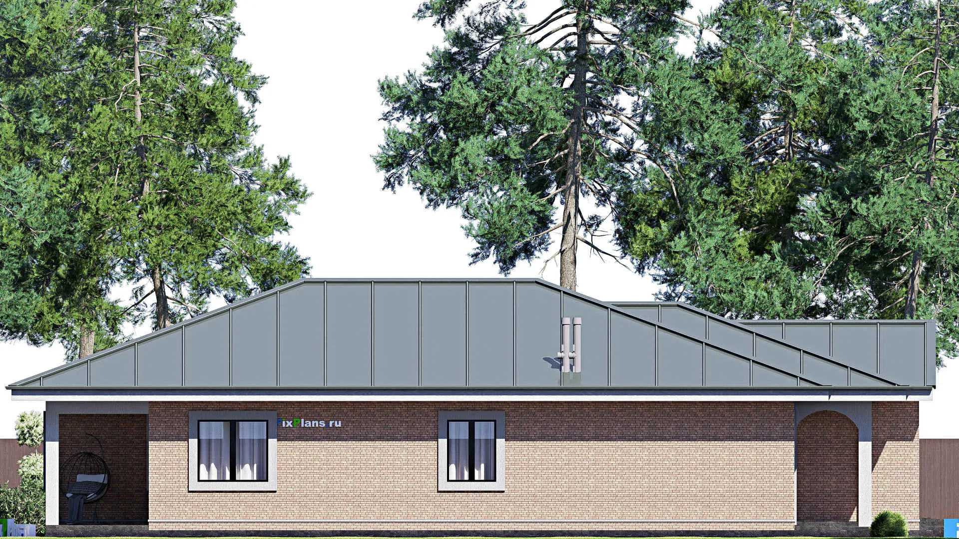 F-20213 - План одноэтажного дома 12 на 21, площадью 200 м² с террасой, гаражом на 2 машины и 3 спальнями