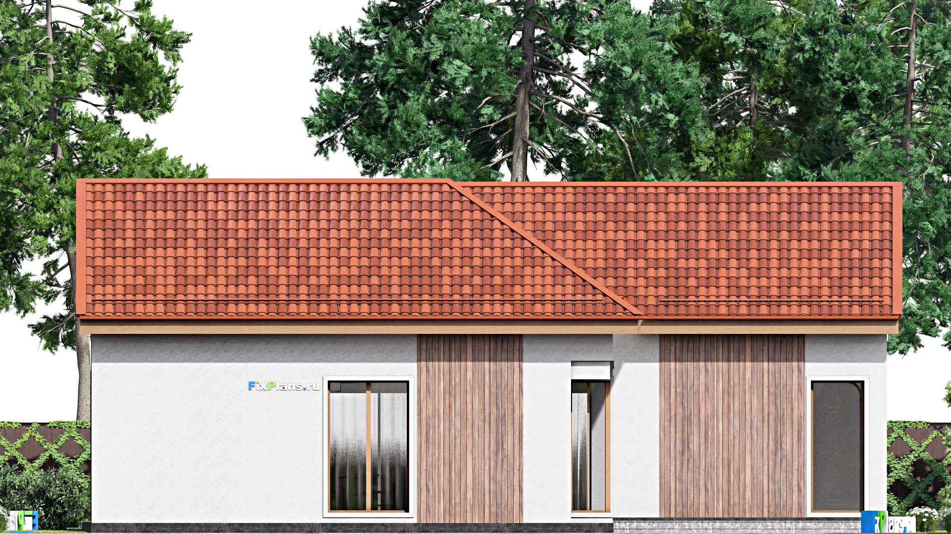 F-16244 - План одноэтажного дома 16 на 18, площадью 320 м² с террасой, гаражом на 1 машину и 3 спальнями