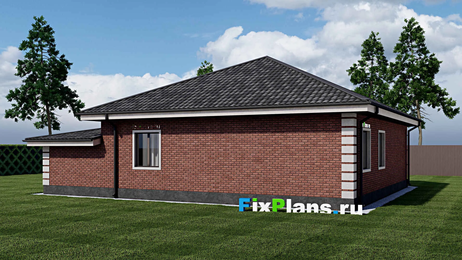 F-1817 - План одноэтажного дома 14 на 15, площадью 130 м² с гаражом на 1 машину и 3 спальнями