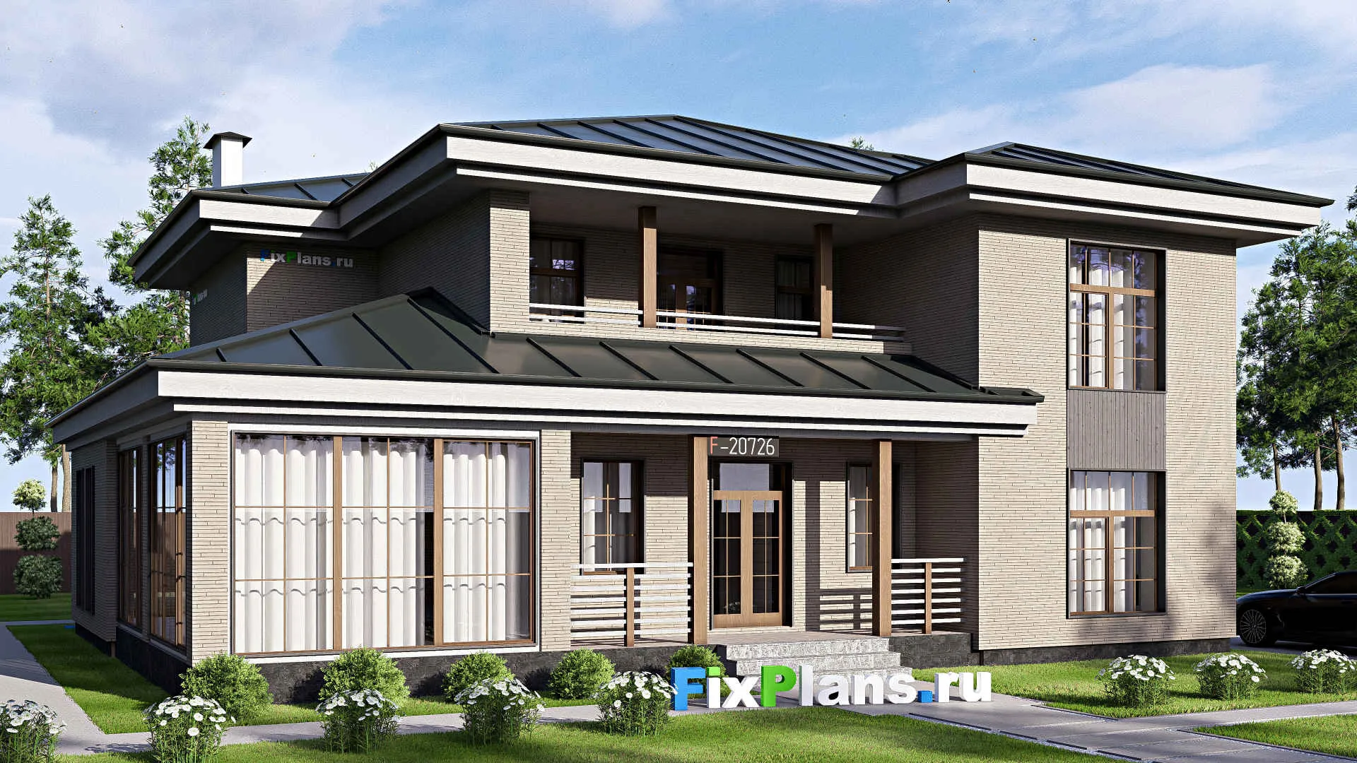F-20726 - Проект двухэтажного дома 15 на 17, площадью 280 м² с террасой, балконом и 4 спальнями