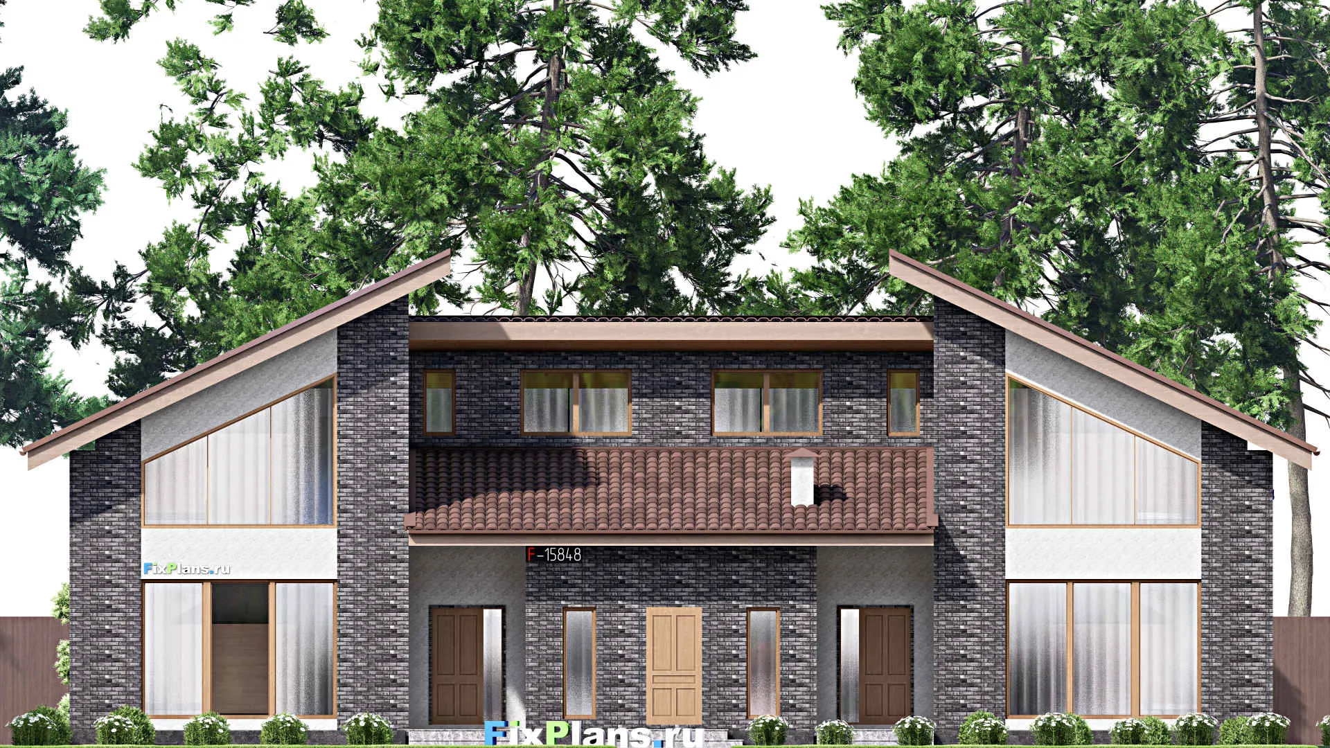 F-15848 - Проект дома с мансардой 16 на 22, площадью 340 м² с террасой и 6 спальнями