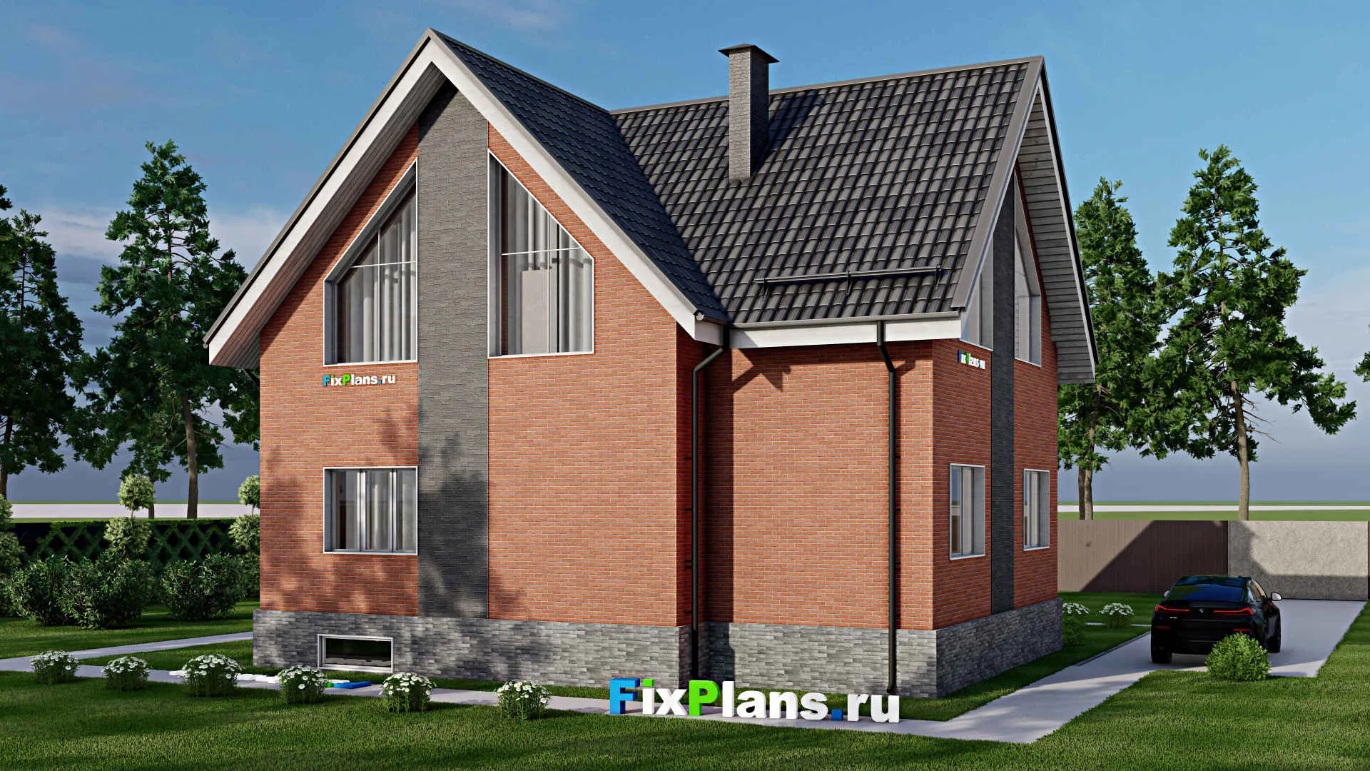 F-5840 - Планы дома с мансардой 11 на 13, площадью 270 м² с террасой, балконом, цокольным этажом и 6 спальнями