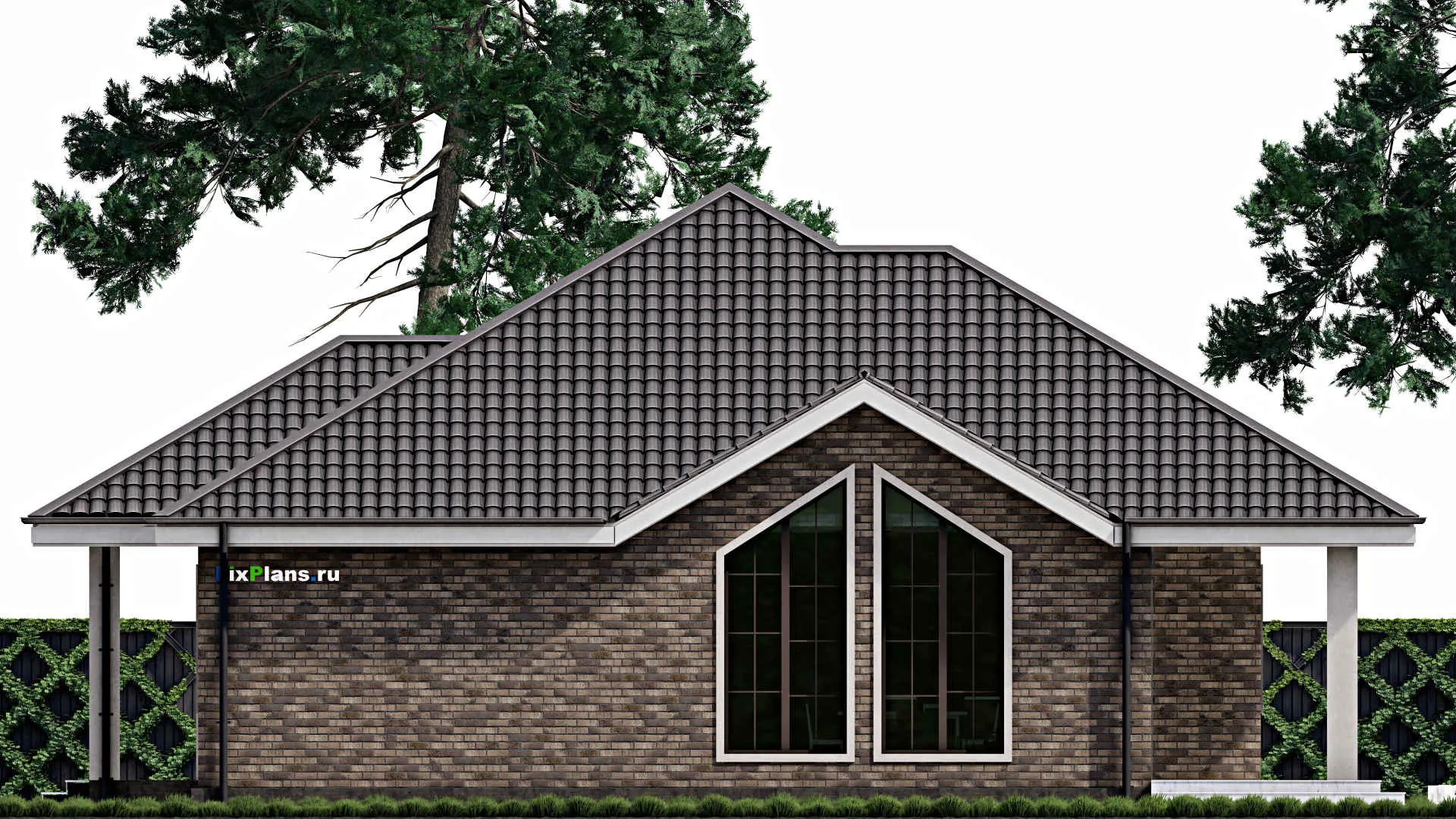 F-0683 - План одноэтажного дома 14 на 16, площадью 190 м² с террасой и 3 спальнями