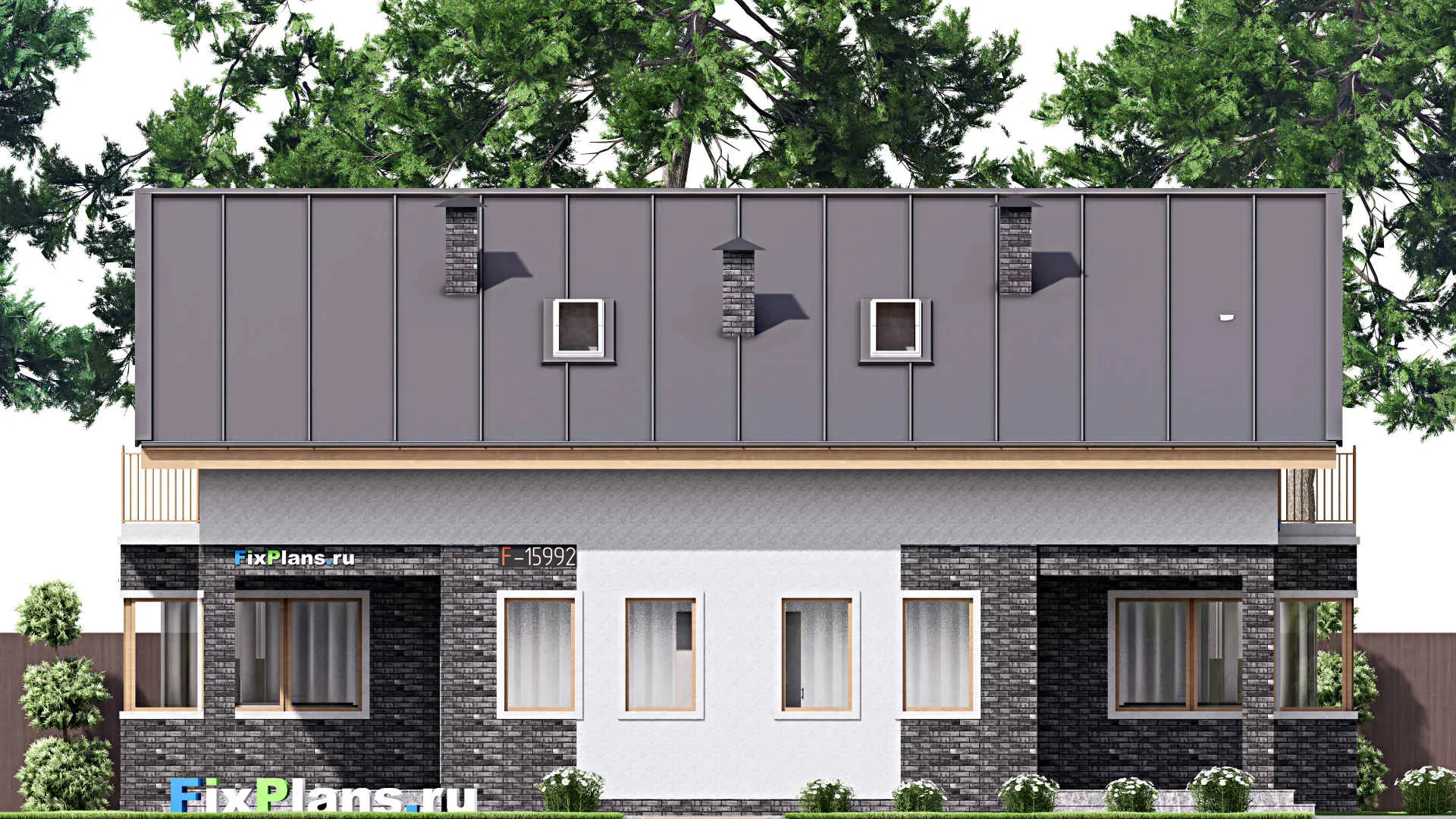 F-15992 - Проект дома с мансардой 15 на 16, площадью 290 м² с террасой и 6 спальнями