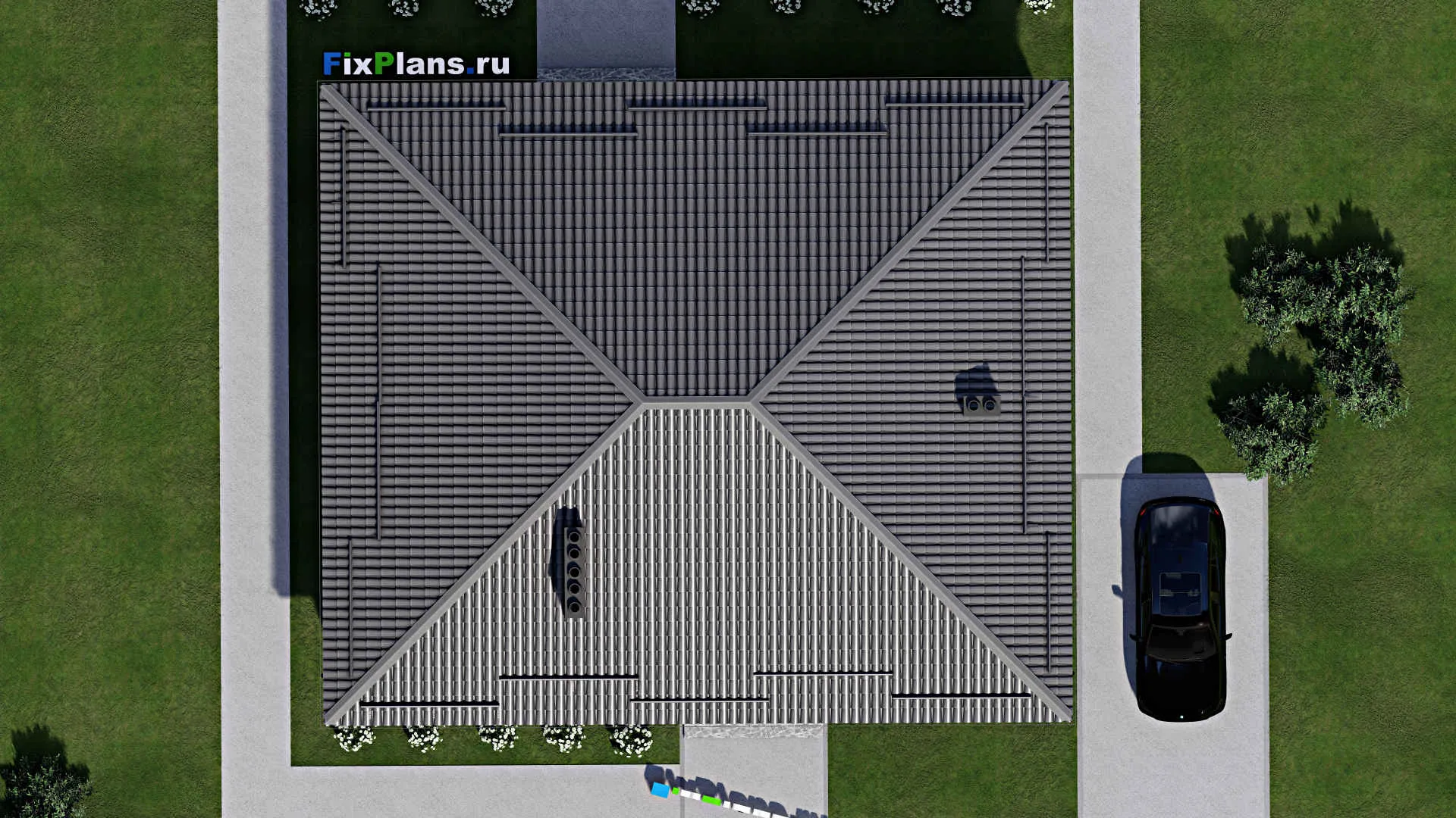 F-3392 - Проект одноэтажного дома 13 на 16, площадью 160 м² с террасой и 3 спальнями