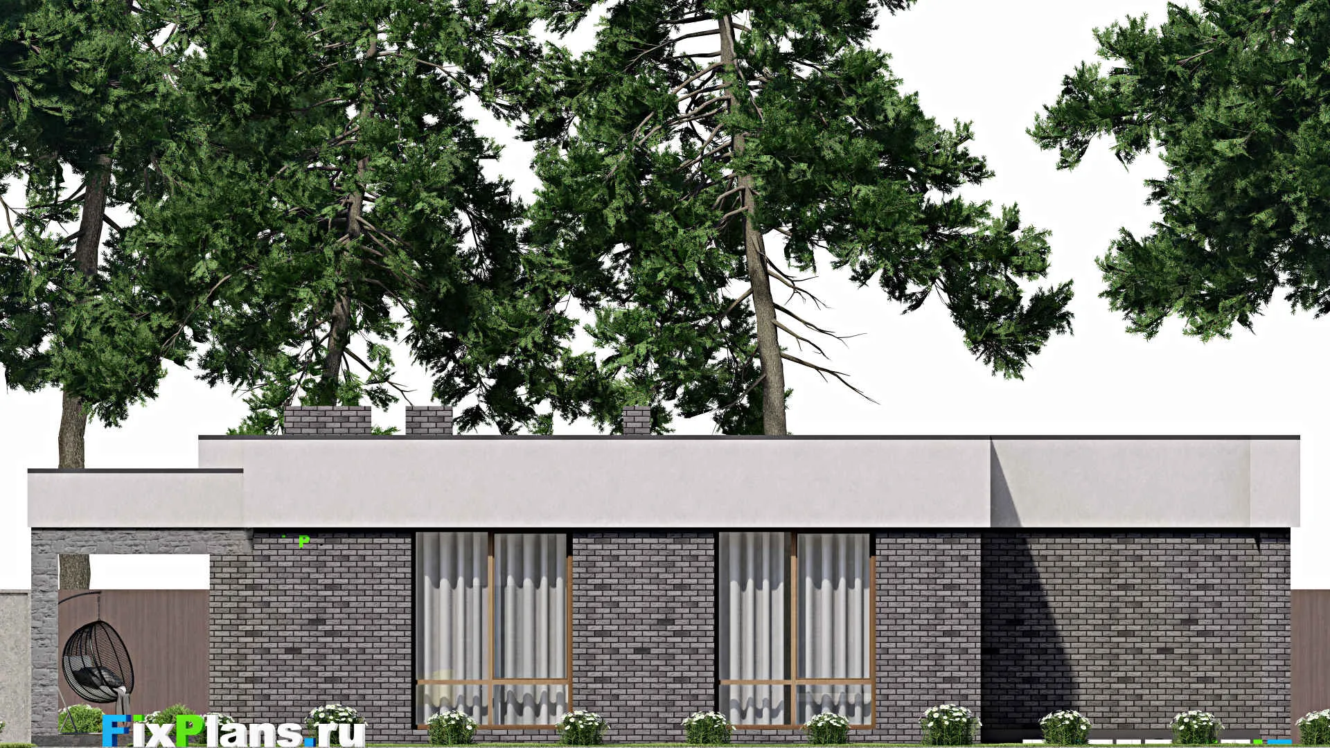 F-3536 - План одноэтажного дома 17 на 17, площадью 210 м² с террасой и 3 спальнями