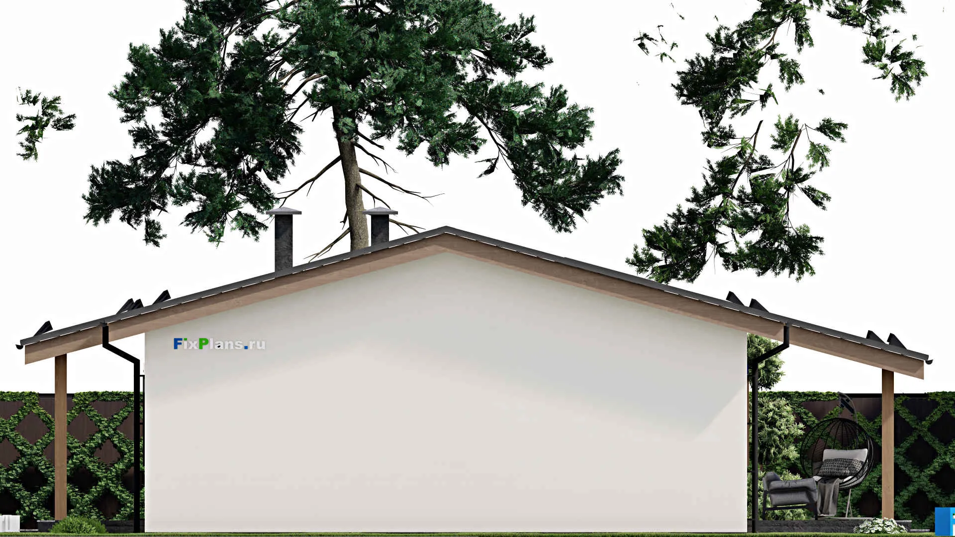 F-5930 - Проект одноэтажного дома 11 на 16, площадью 150 м² с террасой и 3 спальнями