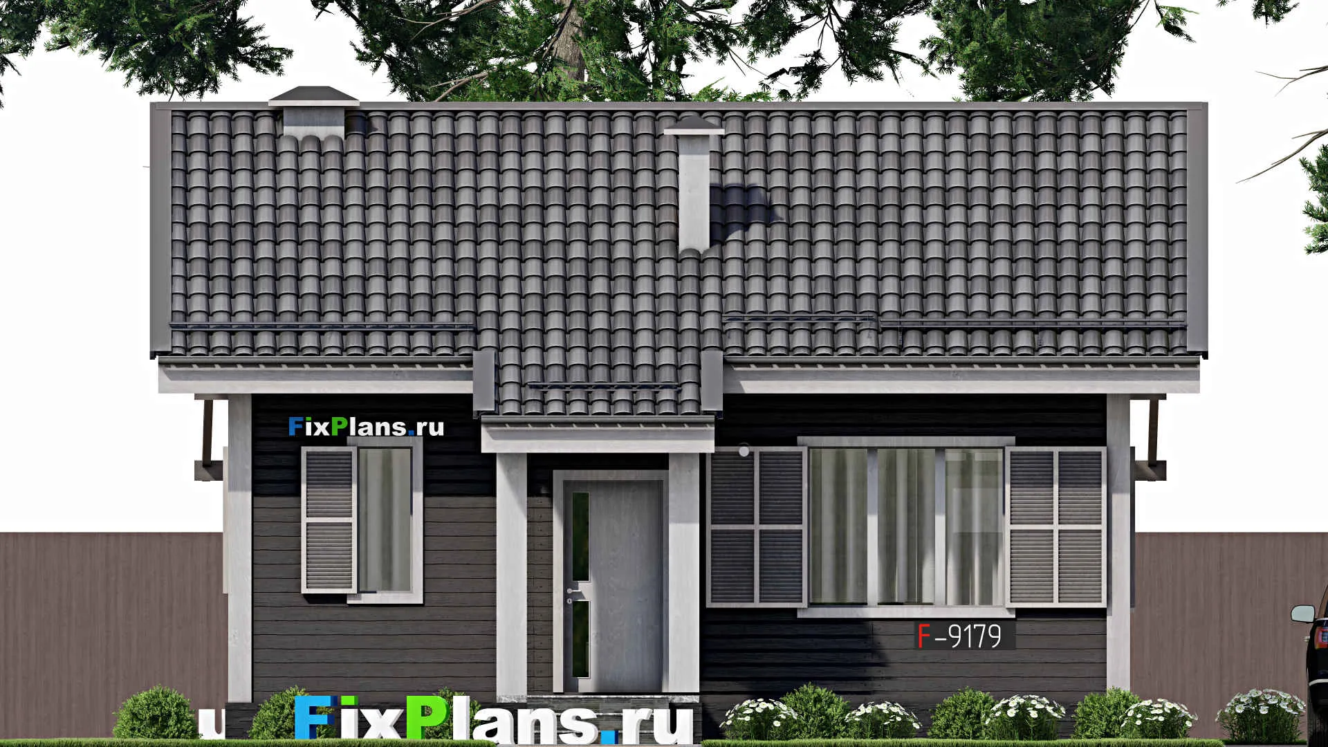 F-9179 - Проект одноэтажного дома 9 на 11, площадью 70 м² с террасой и 1 спальнями